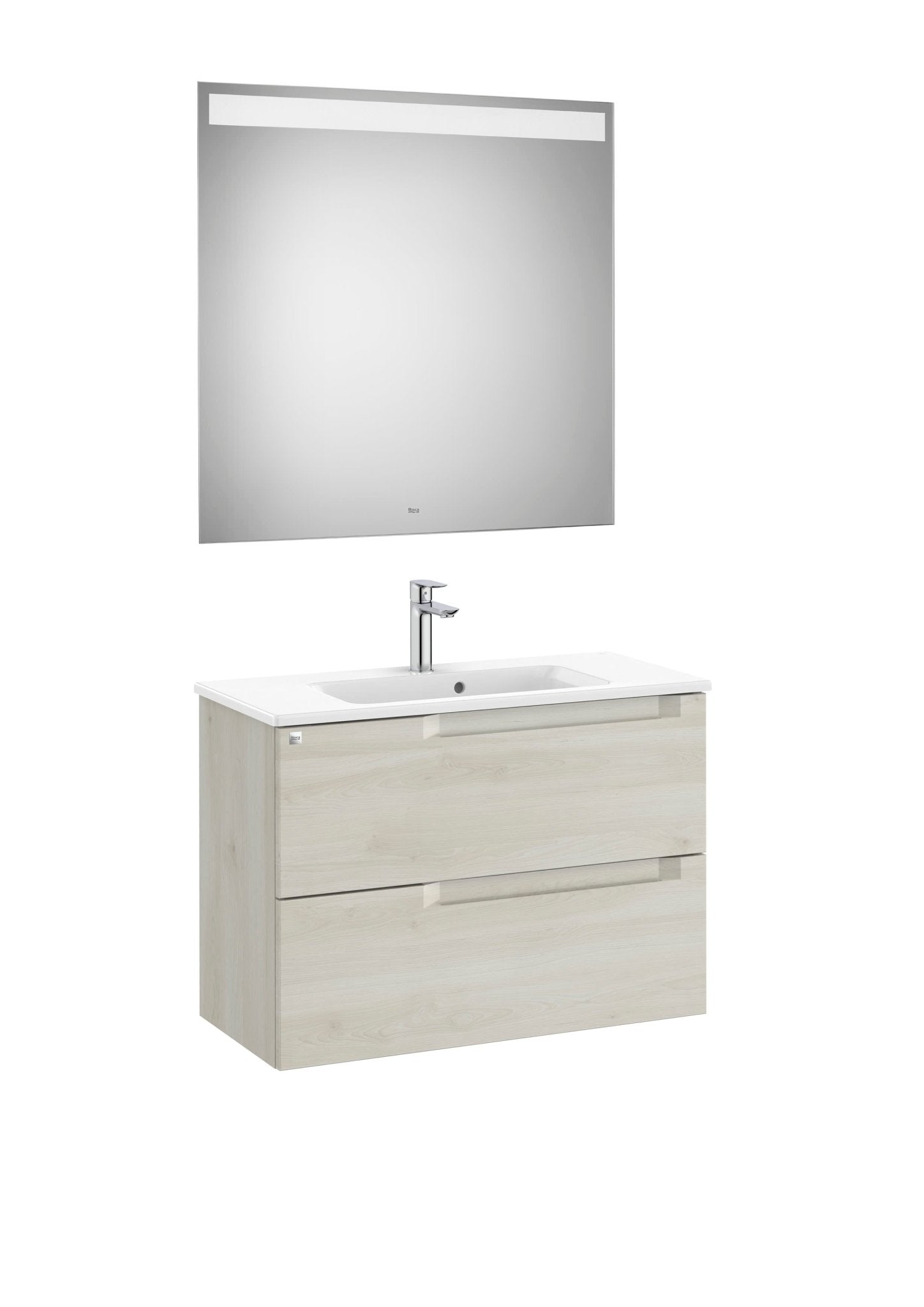Roca - Mueble base Aleyda Pack compacto de dos cajones, lavabo y espejo LED - BricoandPool