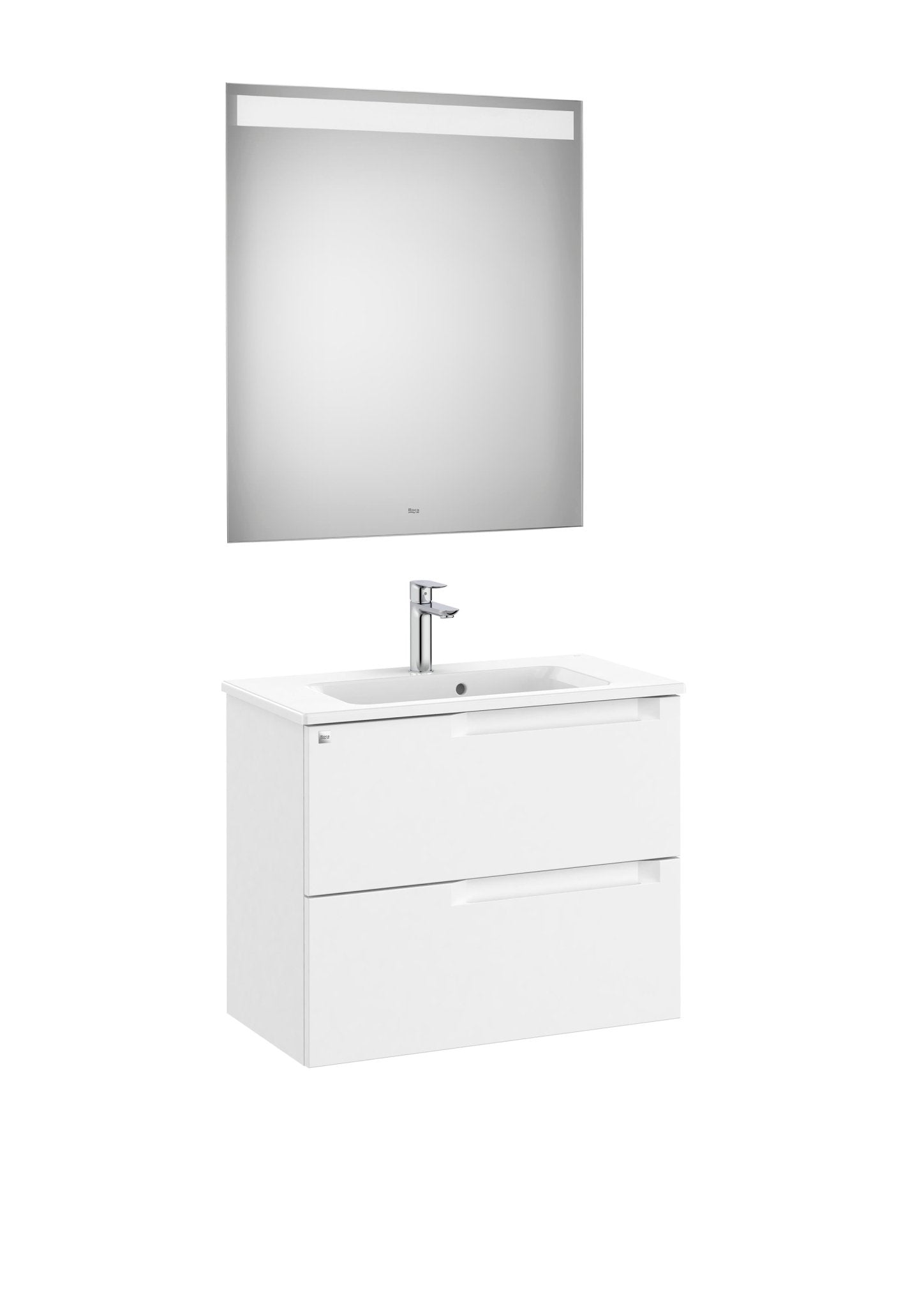 Roca - Mueble base Aleyda Pack compacto de dos cajones, lavabo y espejo LED - BricoandPool