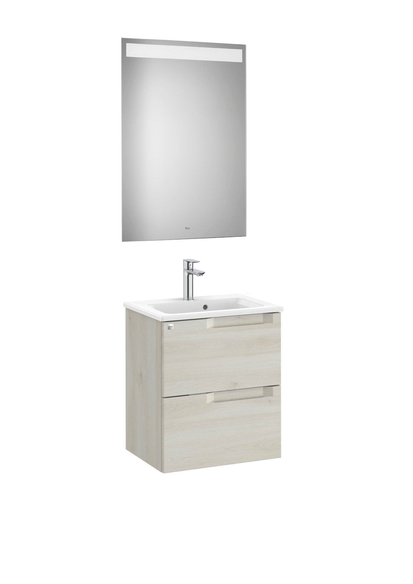 Roca - Mueble base Aleyda Pack compacto de dos cajones, lavabo y espejo LED - BricoandPool