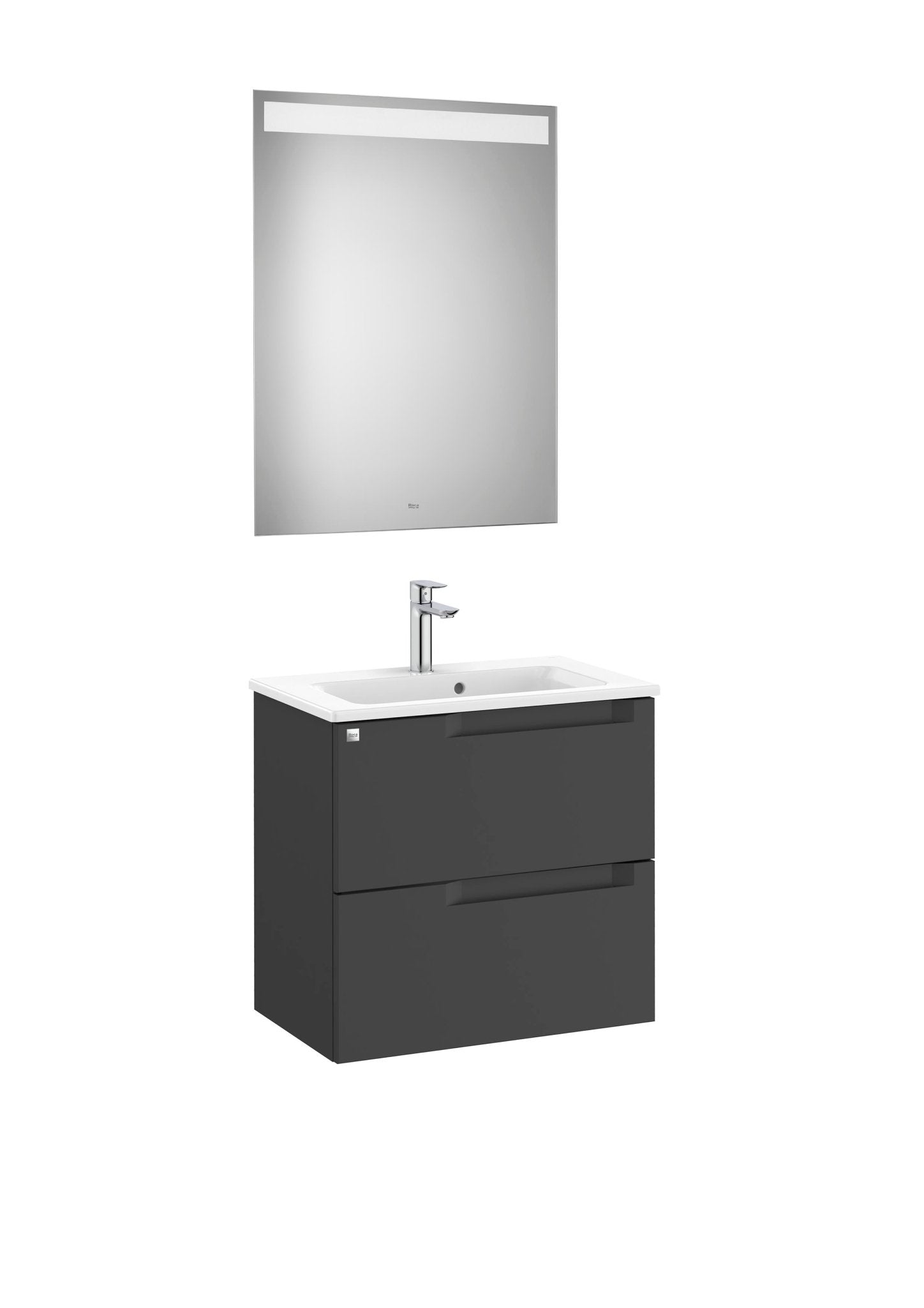 Roca - Mueble base Aleyda Pack compacto de dos cajones, lavabo y espejo LED - BricoandPool