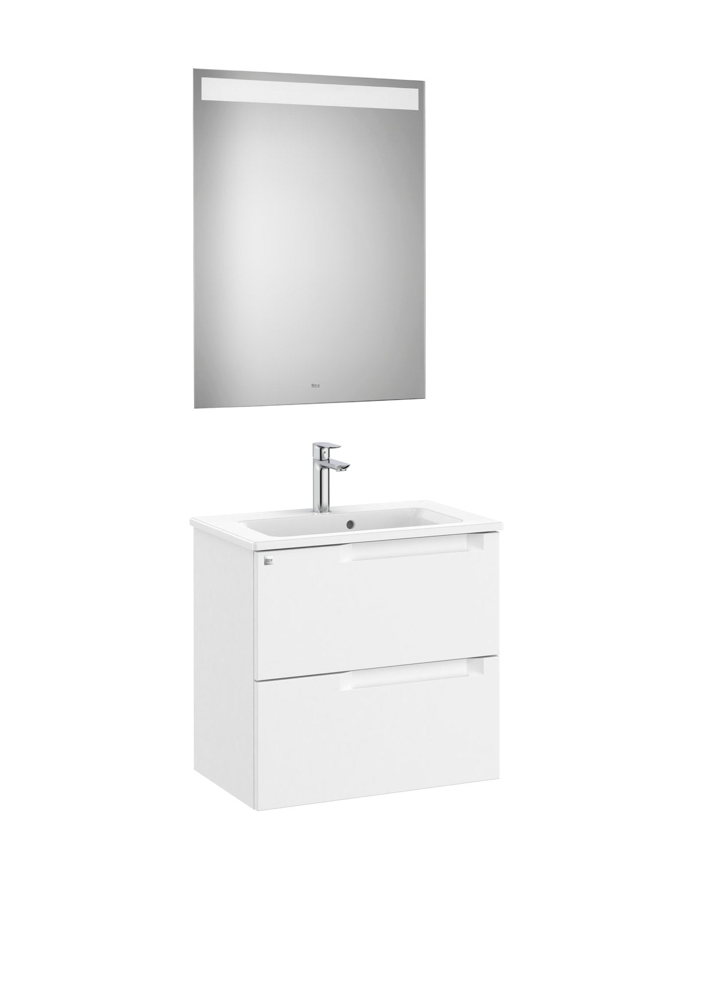 Roca - Mueble base Aleyda Pack compacto de dos cajones, lavabo y espejo LED - BricoandPool