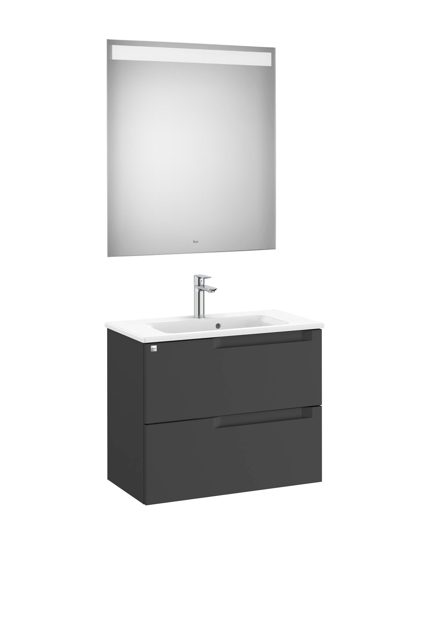 Roca - Mueble base Aleyda Pack compacto de dos cajones, lavabo y espejo LED - BricoandPool