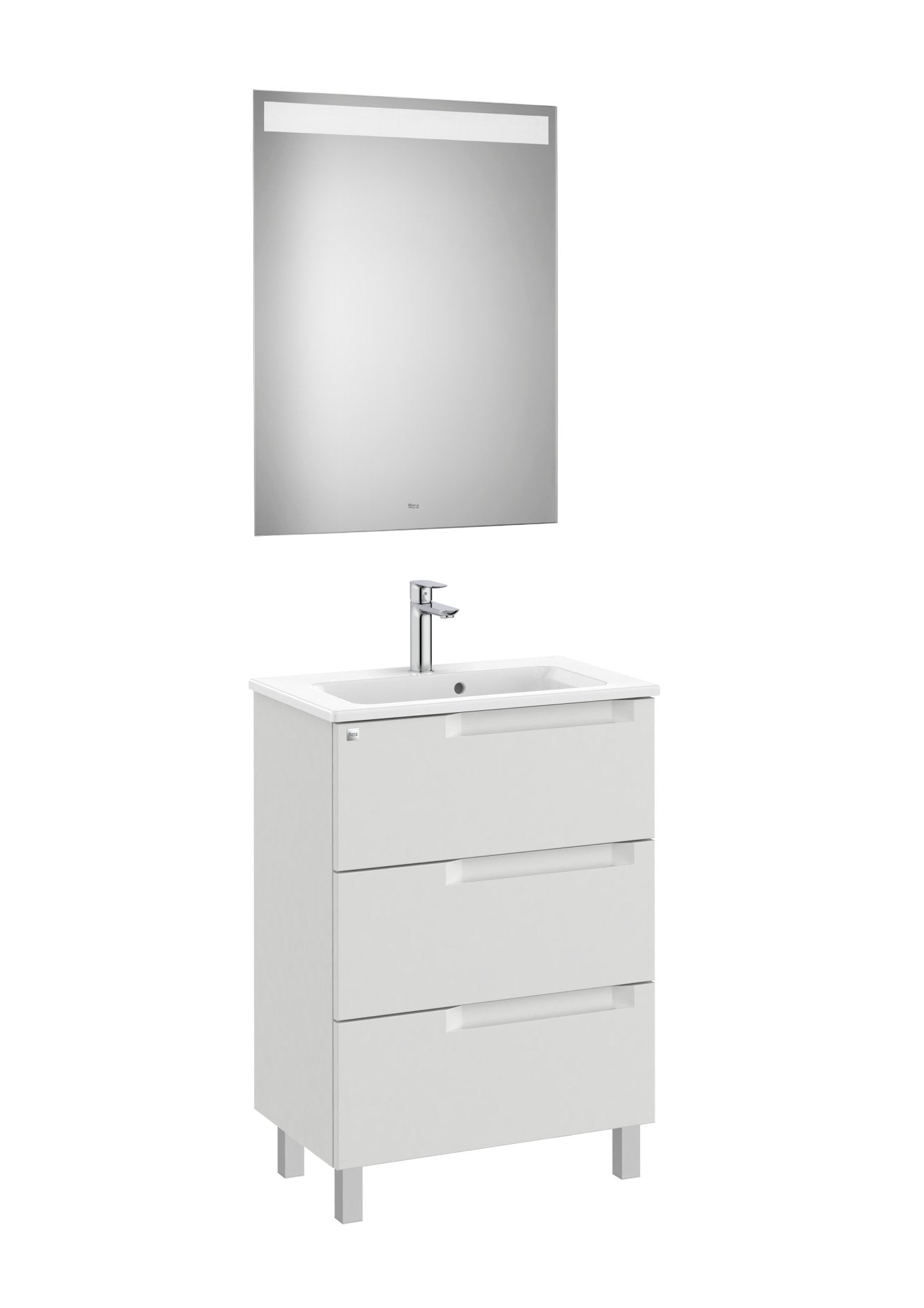 Roca - Mueble base Aleyda Pack compacto de tres cajones, lavabo y espejo LED - BricoandPool
