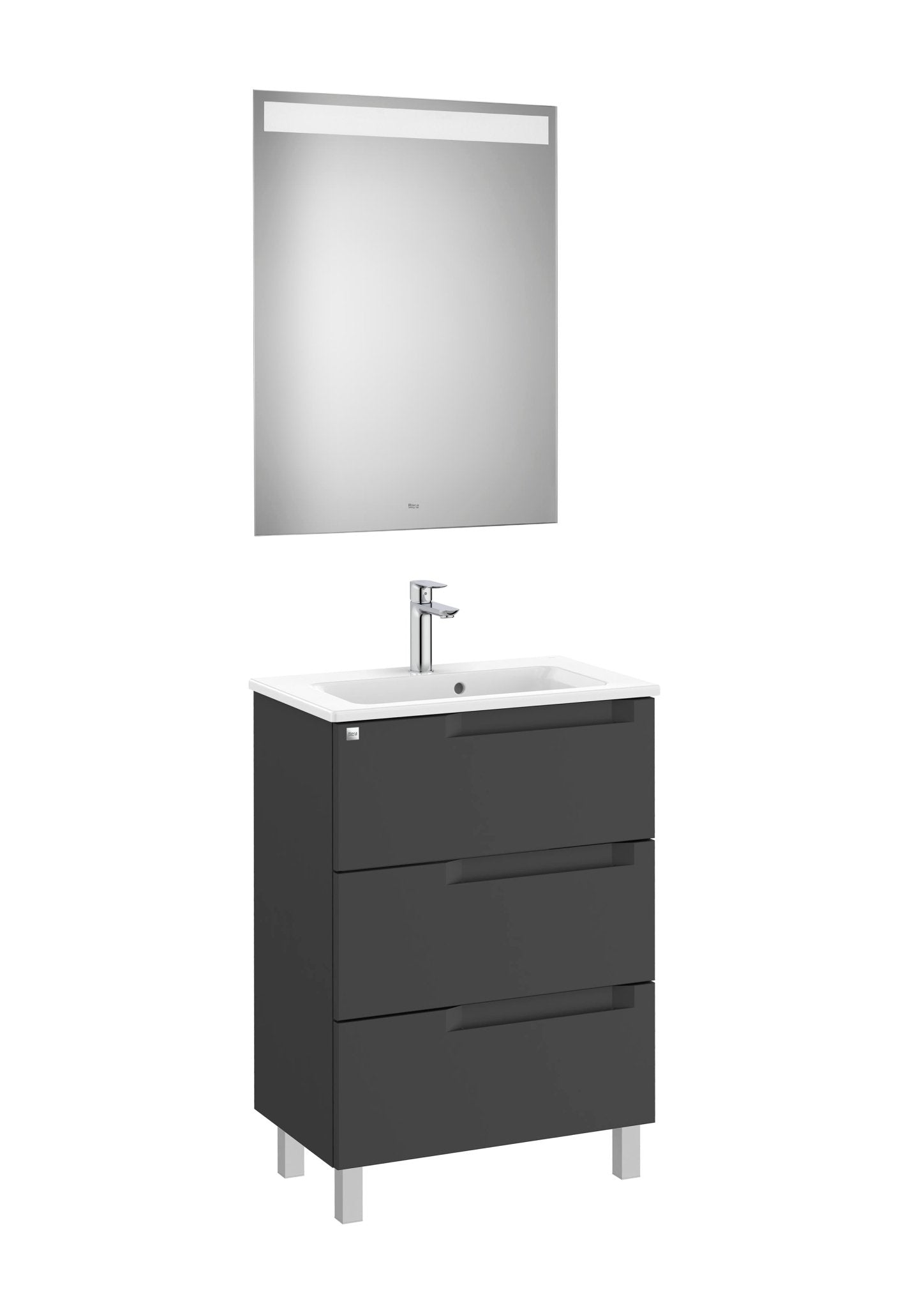 Roca - Mueble base Aleyda Pack compacto de tres cajones, lavabo y espejo LED - BricoandPool