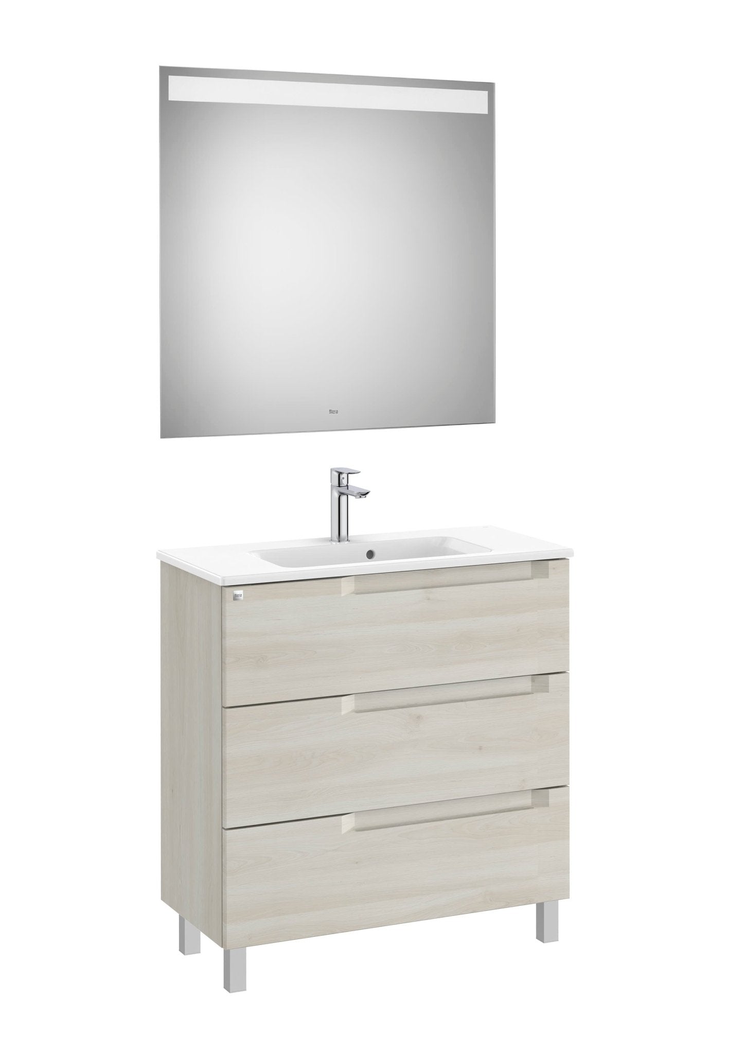 Roca - Mueble base Aleyda Pack compacto de tres cajones, lavabo y espejo LED - BricoandPool