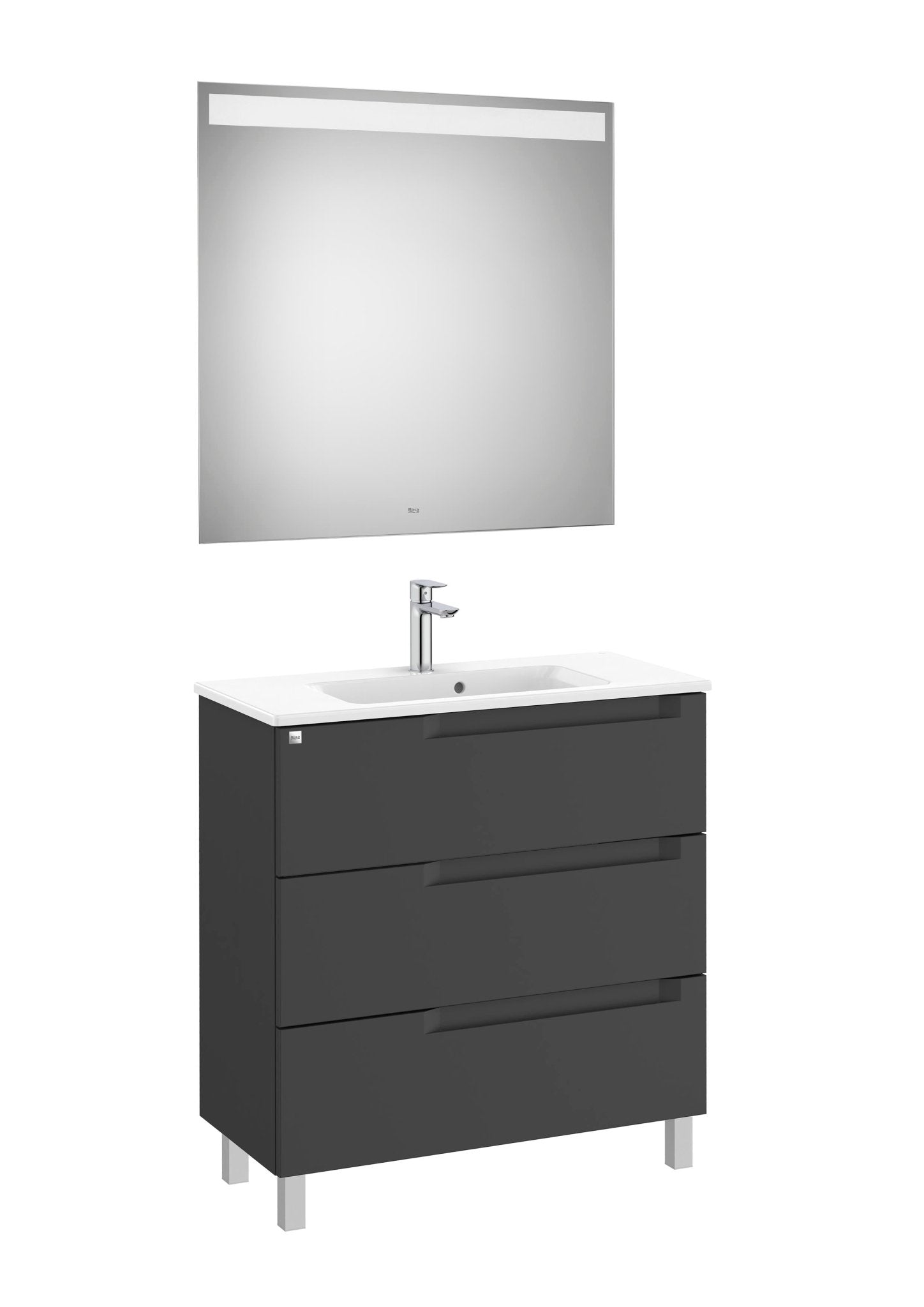 Roca - Mueble base Aleyda Pack compacto de tres cajones, lavabo y espejo LED - BricoandPool