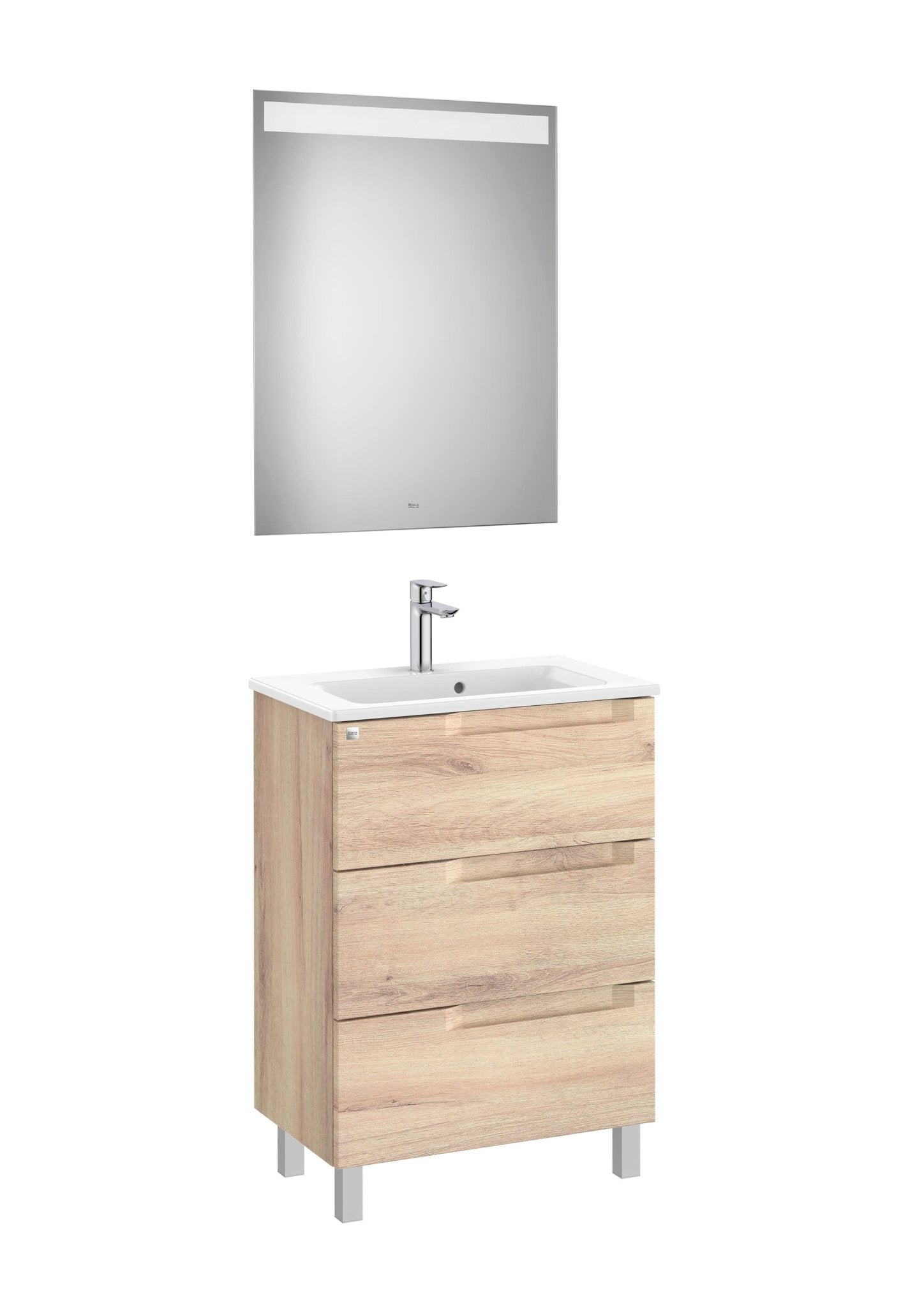 Roca - Mueble base Aleyda Pack compacto de tres cajones, lavabo y espejo LED - BricoandPool
