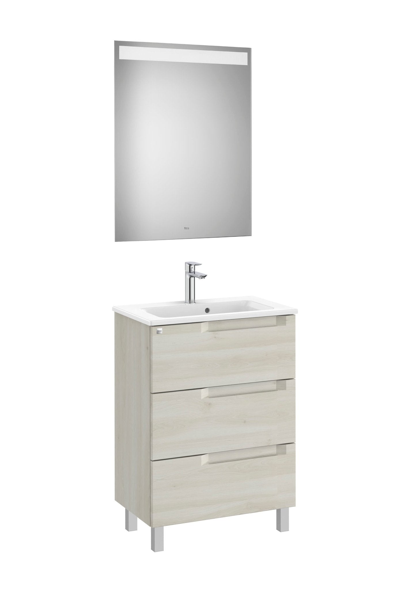 Roca - Mueble base Aleyda Pack compacto de tres cajones, lavabo y espejo LED - BricoandPool