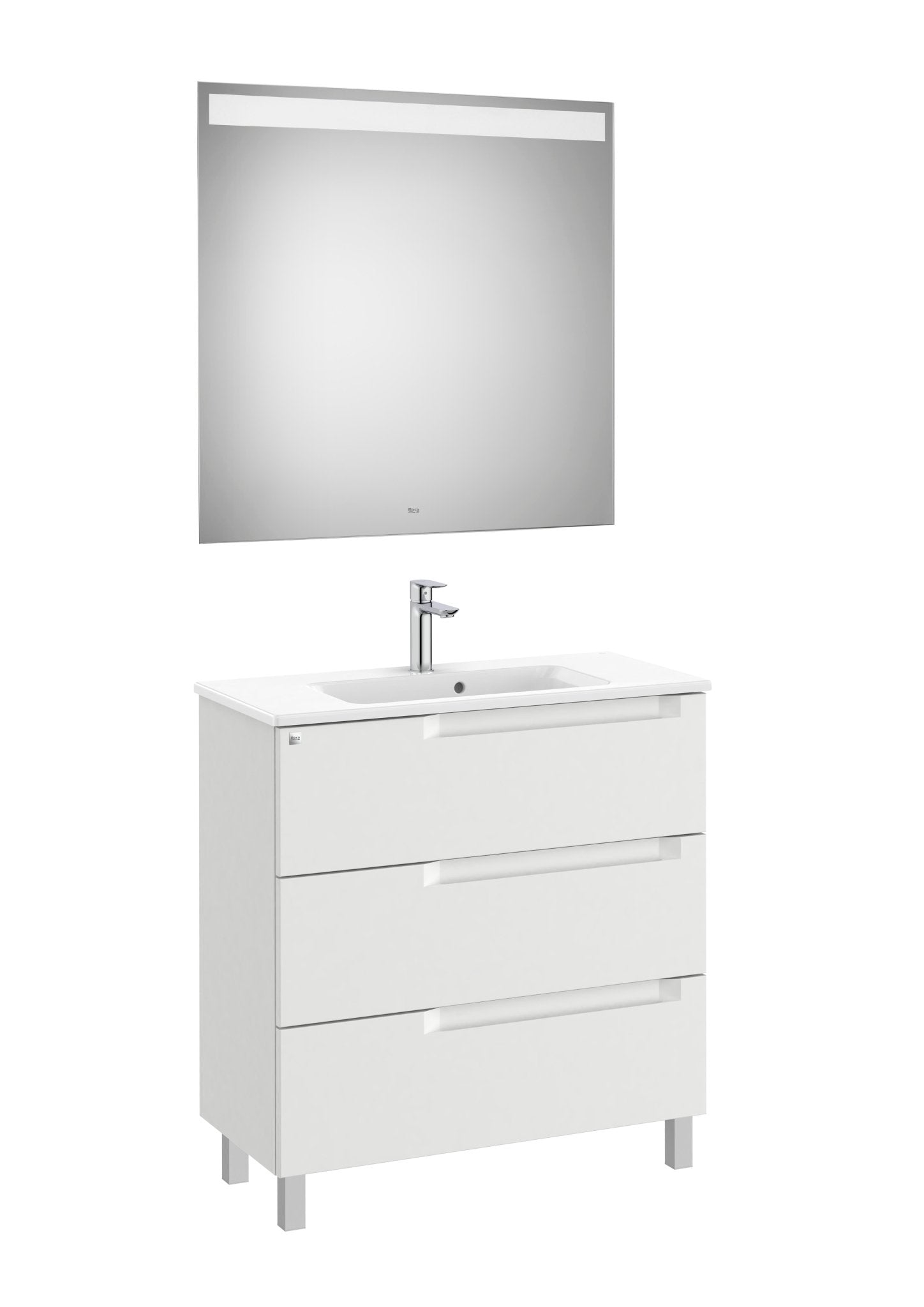 Roca - Mueble base Aleyda Pack compacto de tres cajones, lavabo y espejo LED - BricoandPool