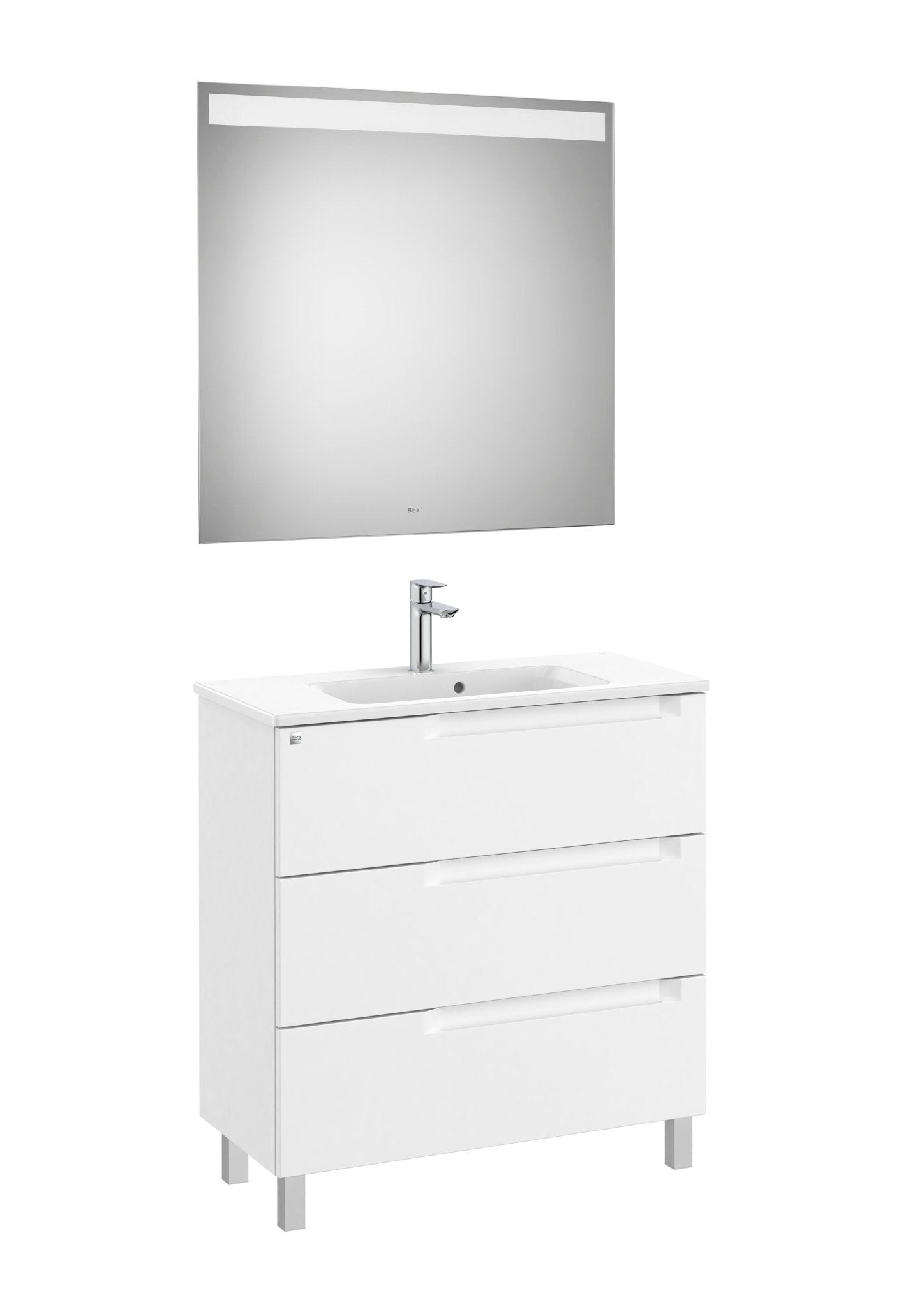 Roca - Mueble base Aleyda Pack compacto de tres cajones, lavabo y espejo LED - BricoandPool