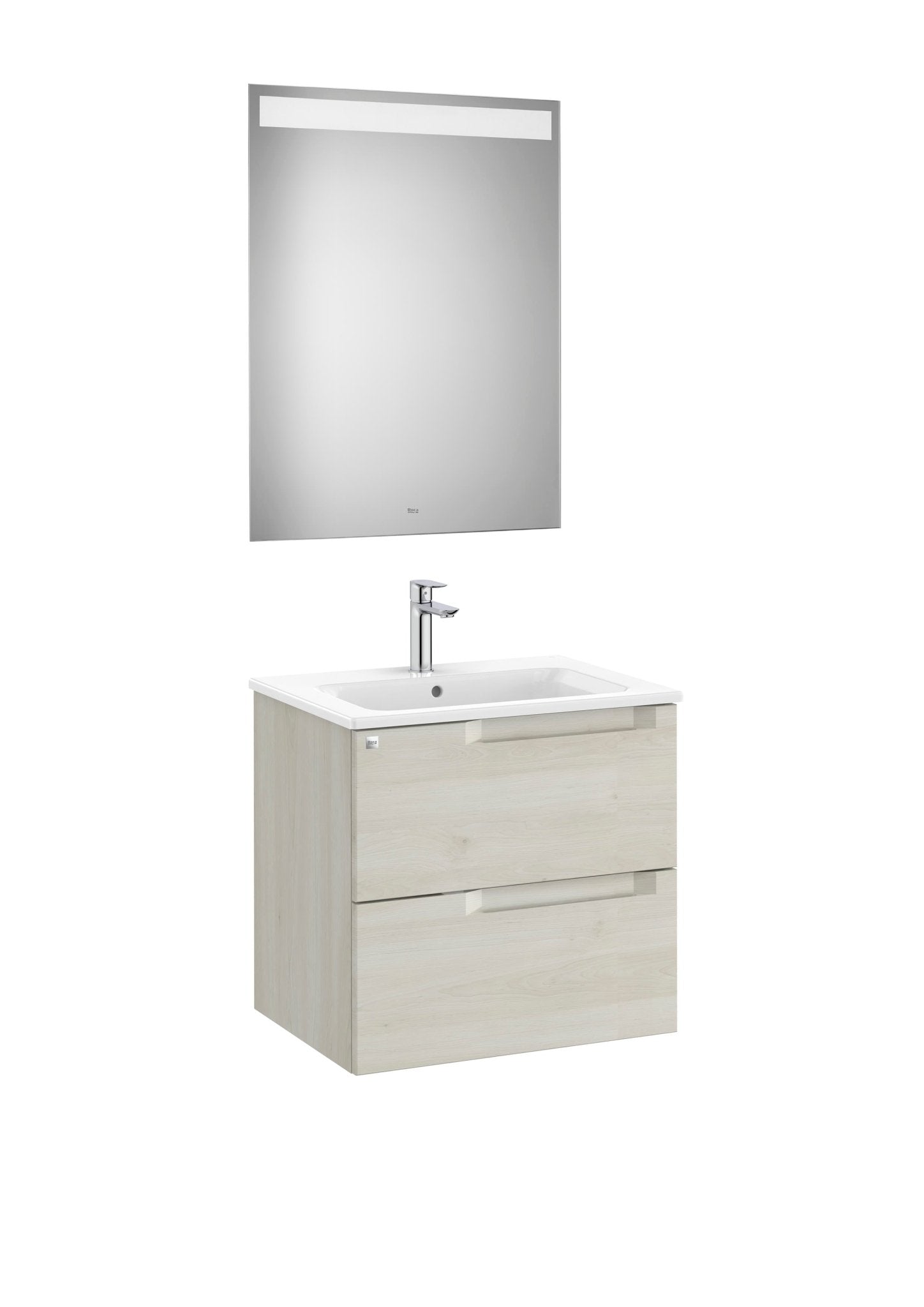 Roca - Mueble base Aleyda Pack de dos cajones, lavabo y espejo con luz LED - BricoandPool