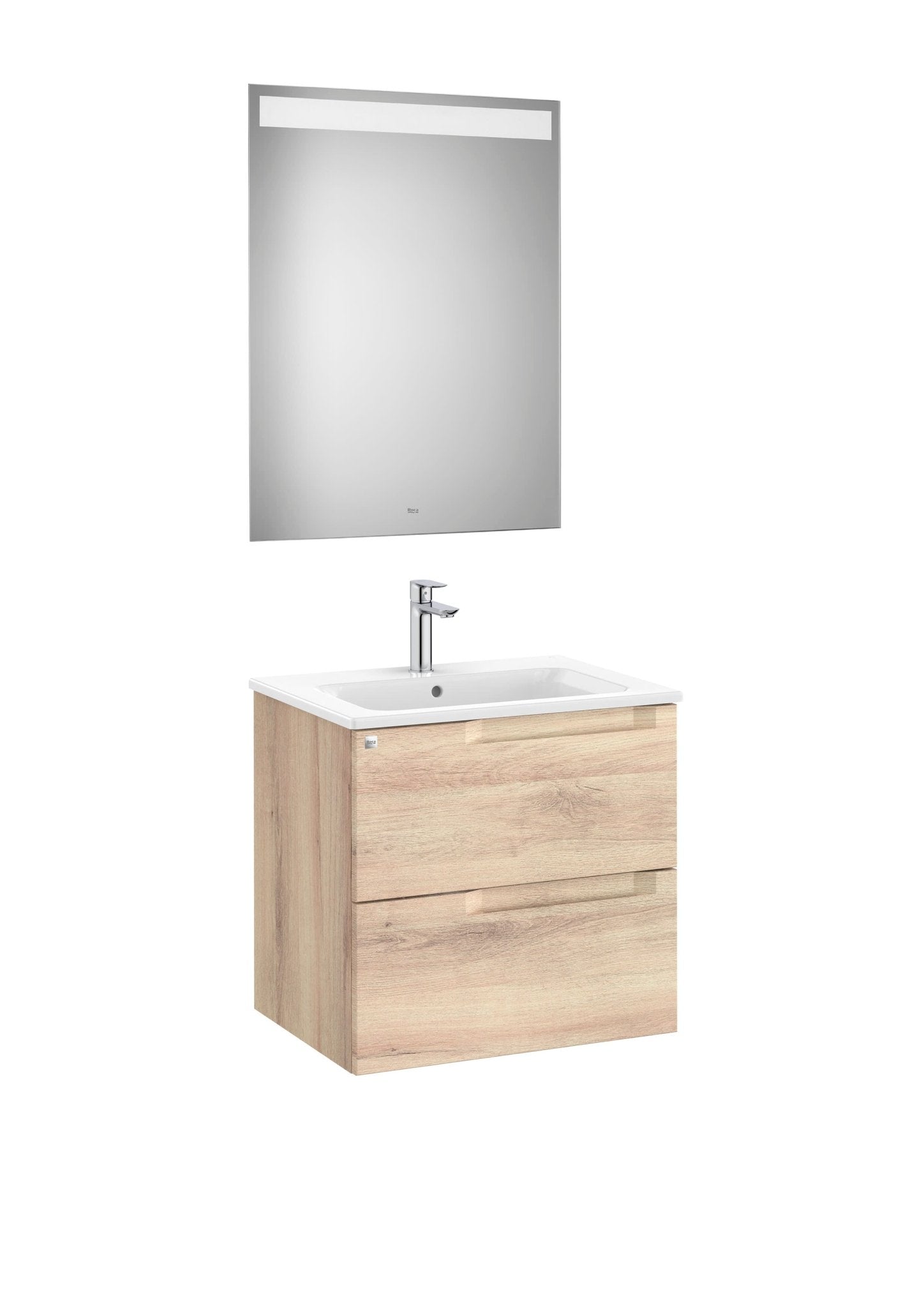 Roca - Mueble base Aleyda Pack de dos cajones, lavabo y espejo con luz LED - BricoandPool
