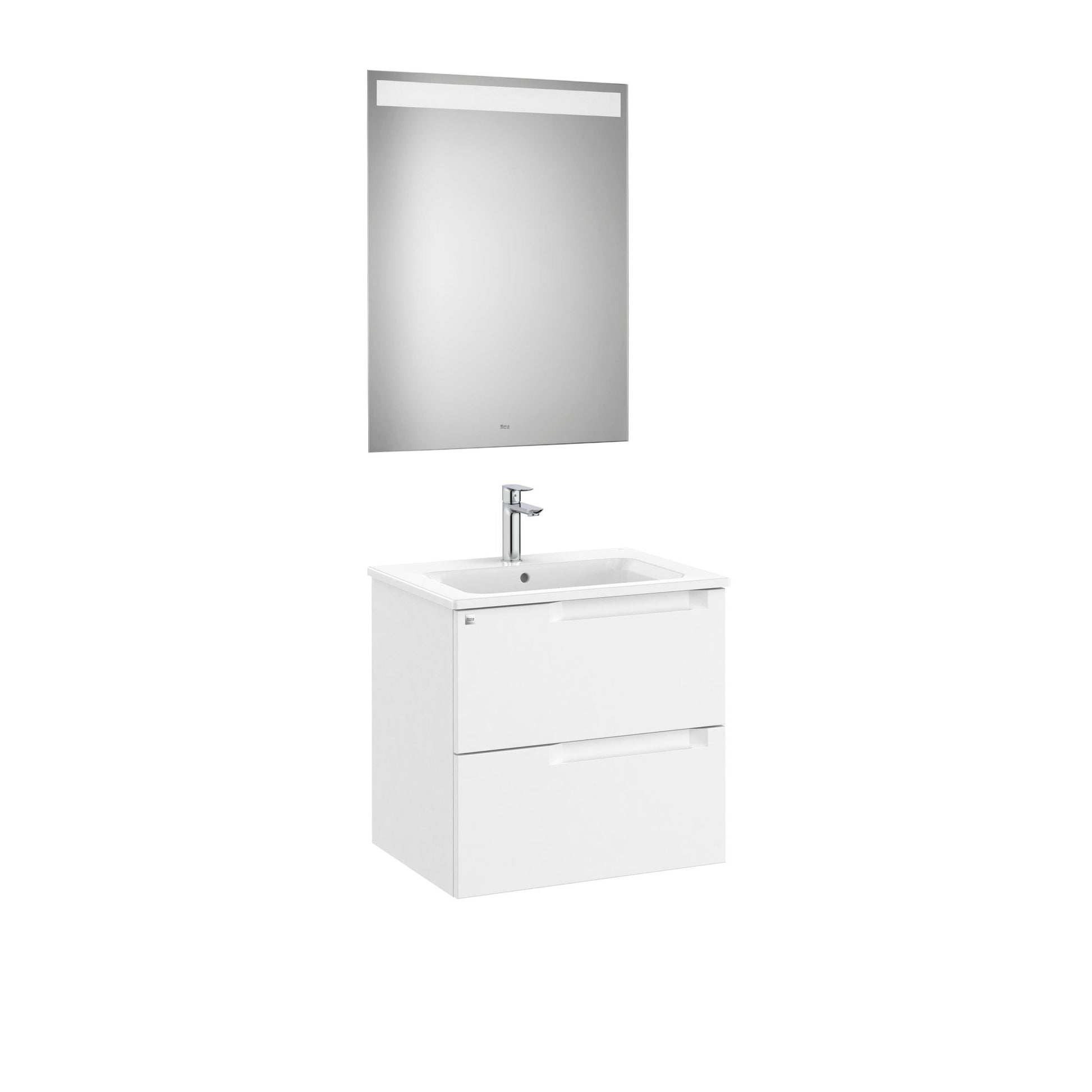 Roca - Mueble base Aleyda Pack de dos cajones, lavabo y espejo con luz LED - BricoandPool