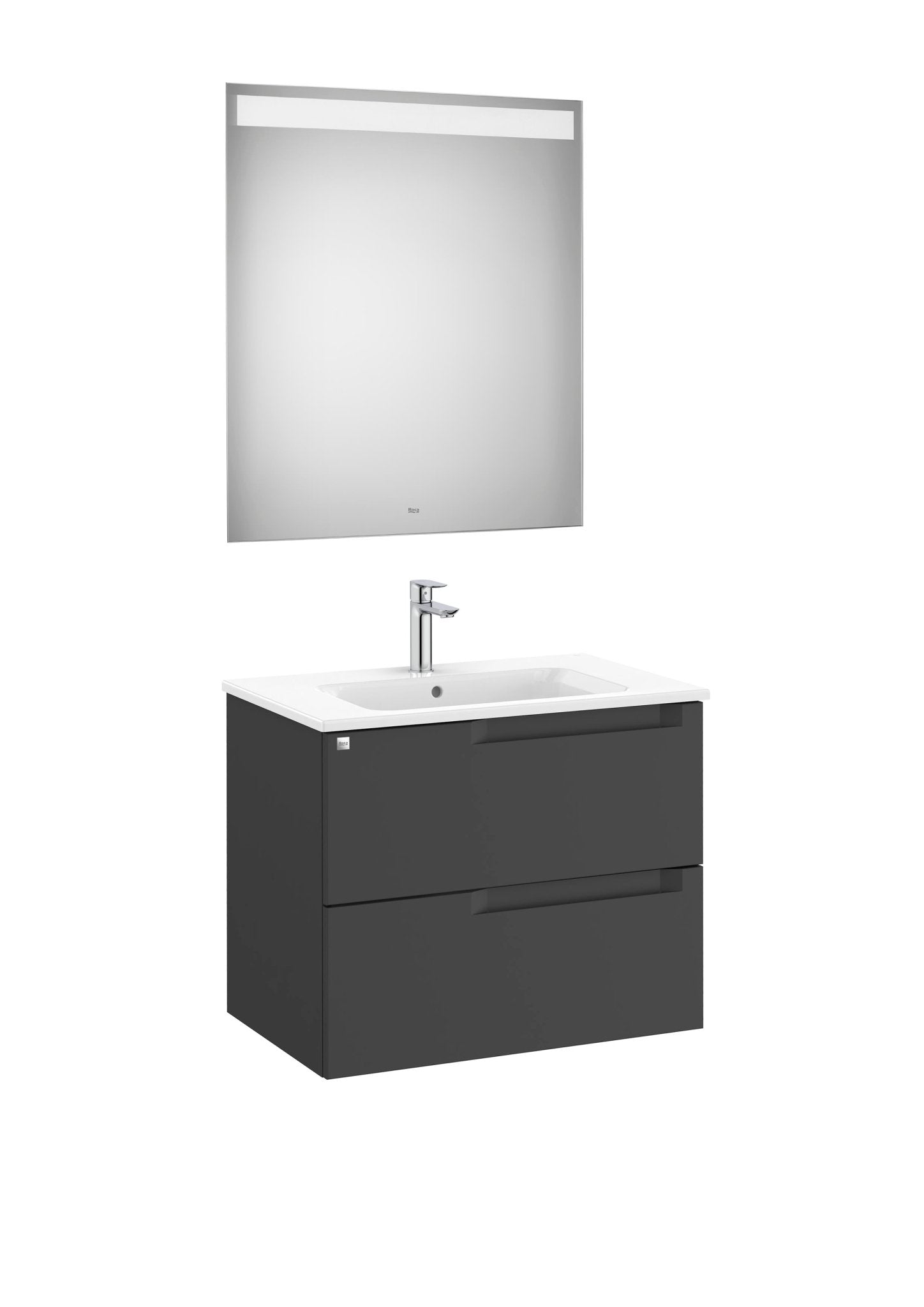 Roca - Mueble base Aleyda Pack de dos cajones, lavabo y espejo con luz LED - BricoandPool