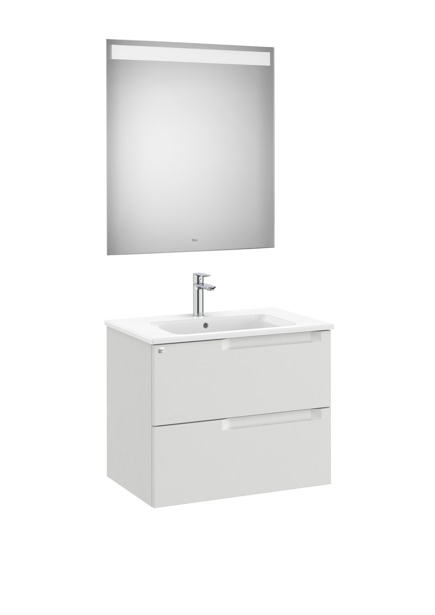 Roca - Mueble base Aleyda Pack de dos cajones, lavabo y espejo con luz LED - BricoandPool