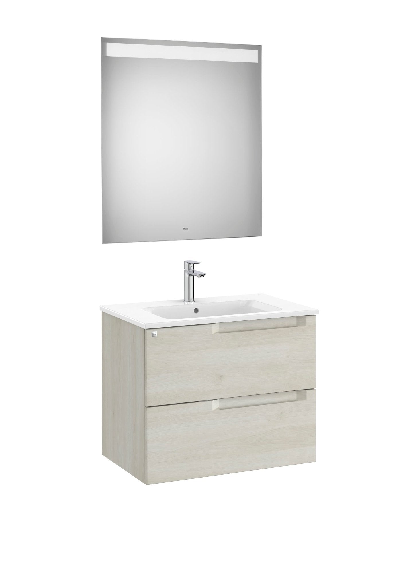 Roca - Mueble base Aleyda Pack de dos cajones, lavabo y espejo con luz LED - BricoandPool