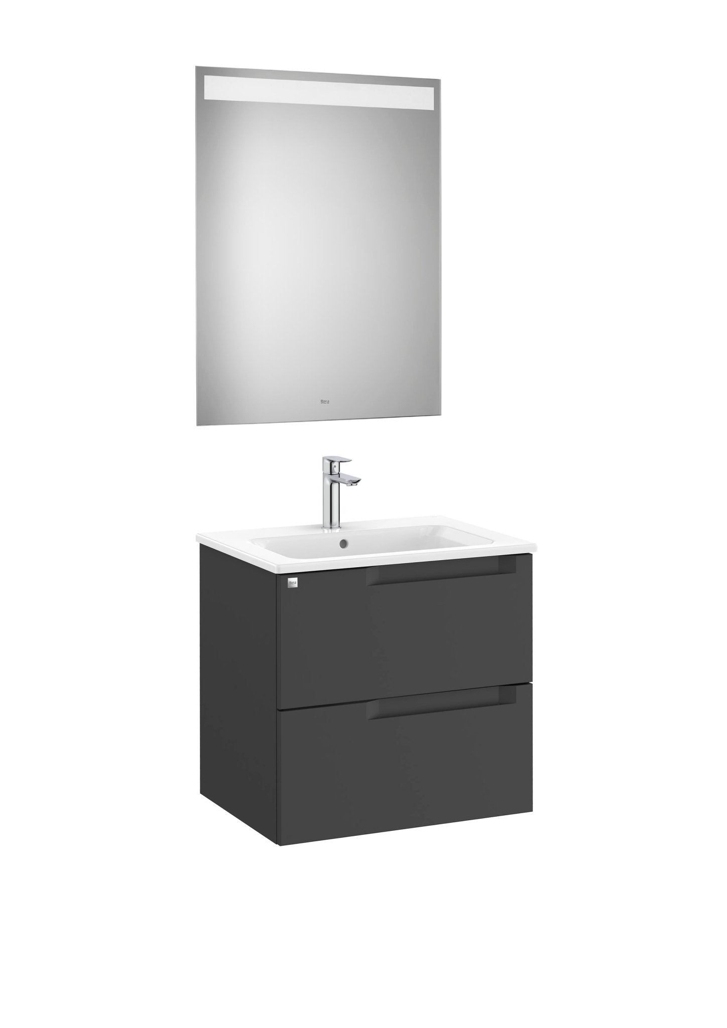 Roca - Mueble base Aleyda Pack de dos cajones, lavabo y espejo con luz LED - BricoandPool