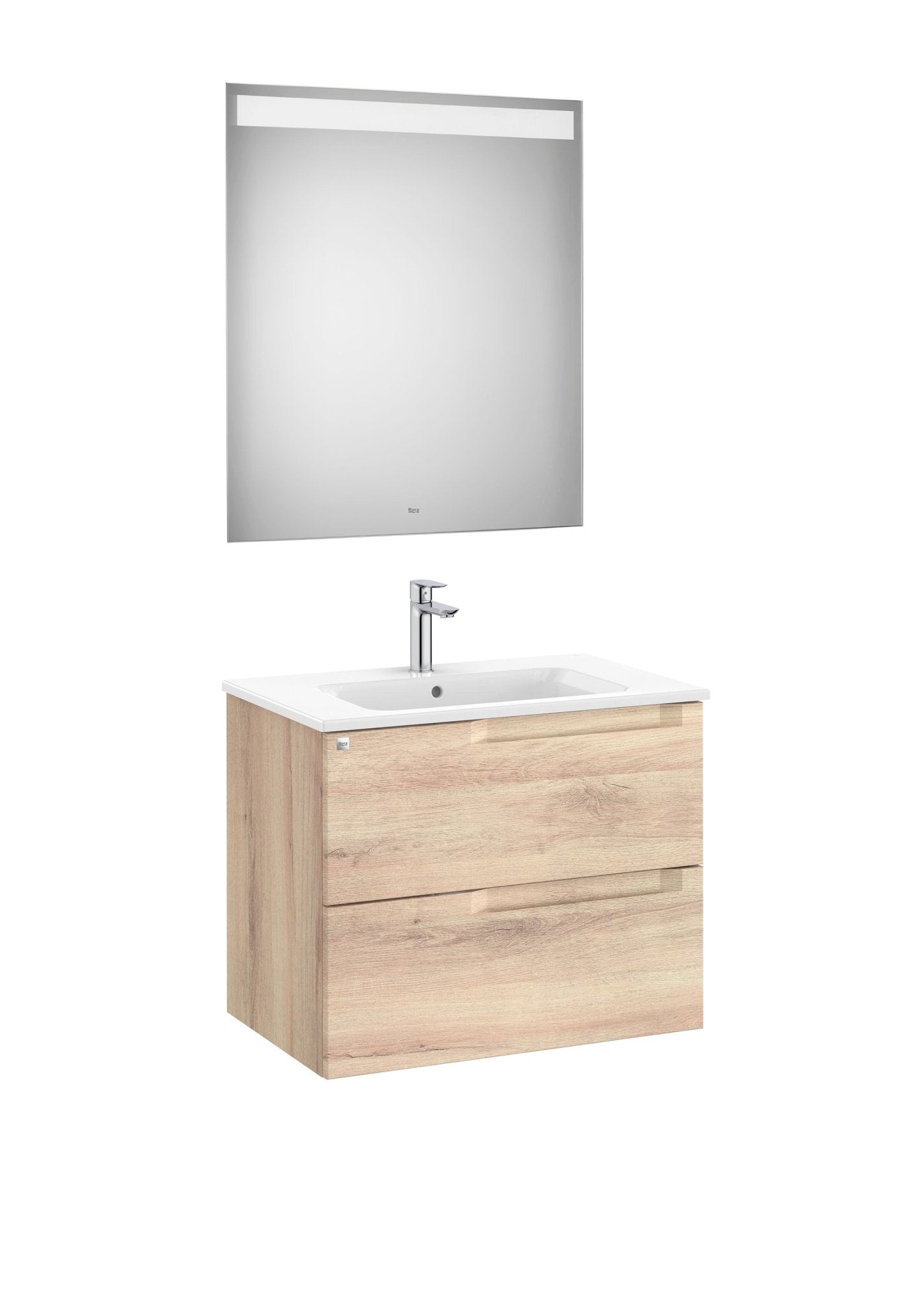 Roca - Mueble base Aleyda Pack de dos cajones, lavabo y espejo con luz LED - BricoandPool