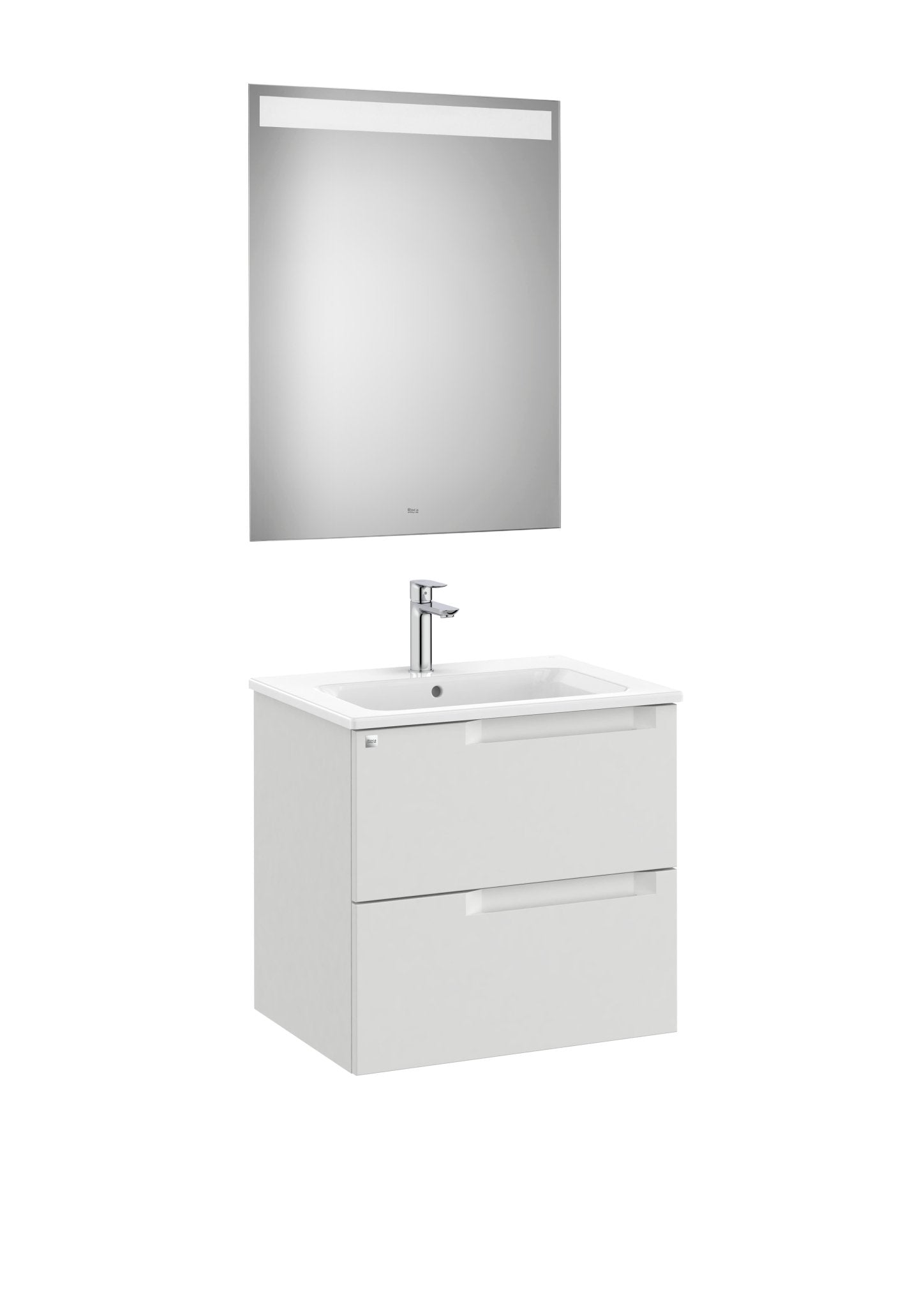 Roca - Mueble base Aleyda Pack de dos cajones, lavabo y espejo con luz LED - BricoandPool
