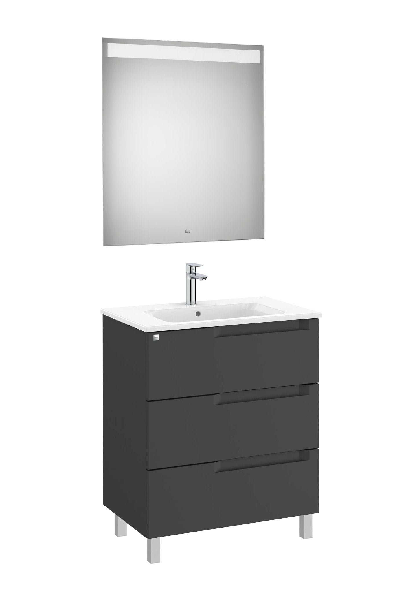 Roca - Mueble base Aleyda Pack de tres cajones, lavabo centrado y espejo con luz LED - BricoandPool