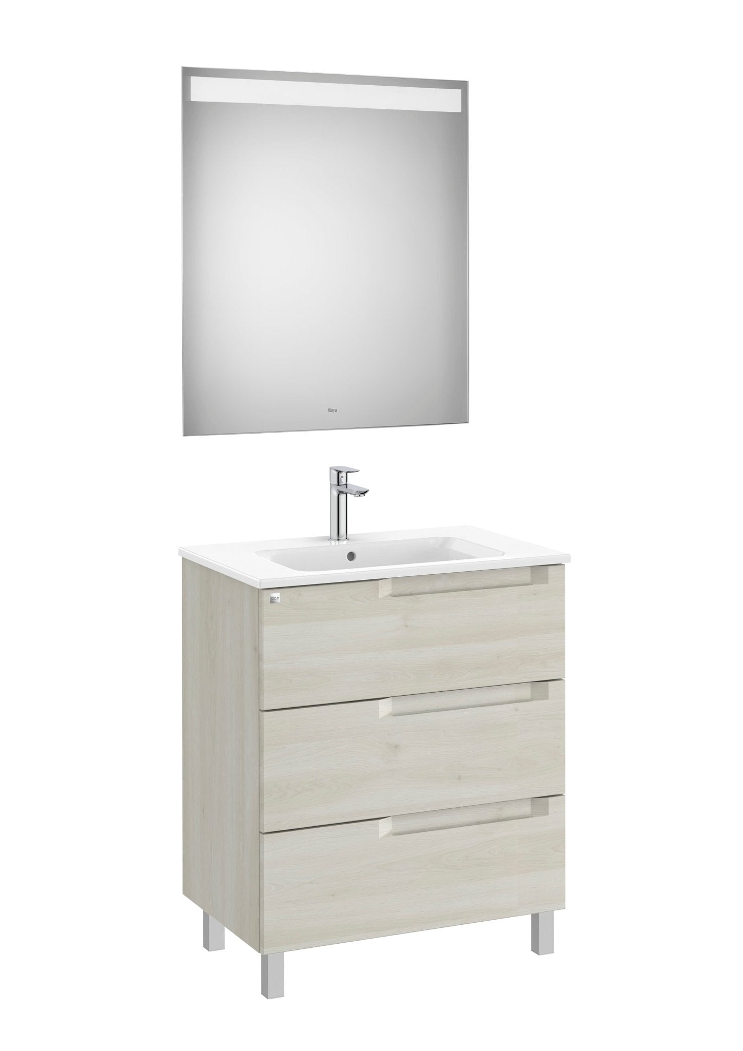 Roca - Mueble base Aleyda Pack de tres cajones, lavabo centrado y espejo con luz LED - BricoandPool