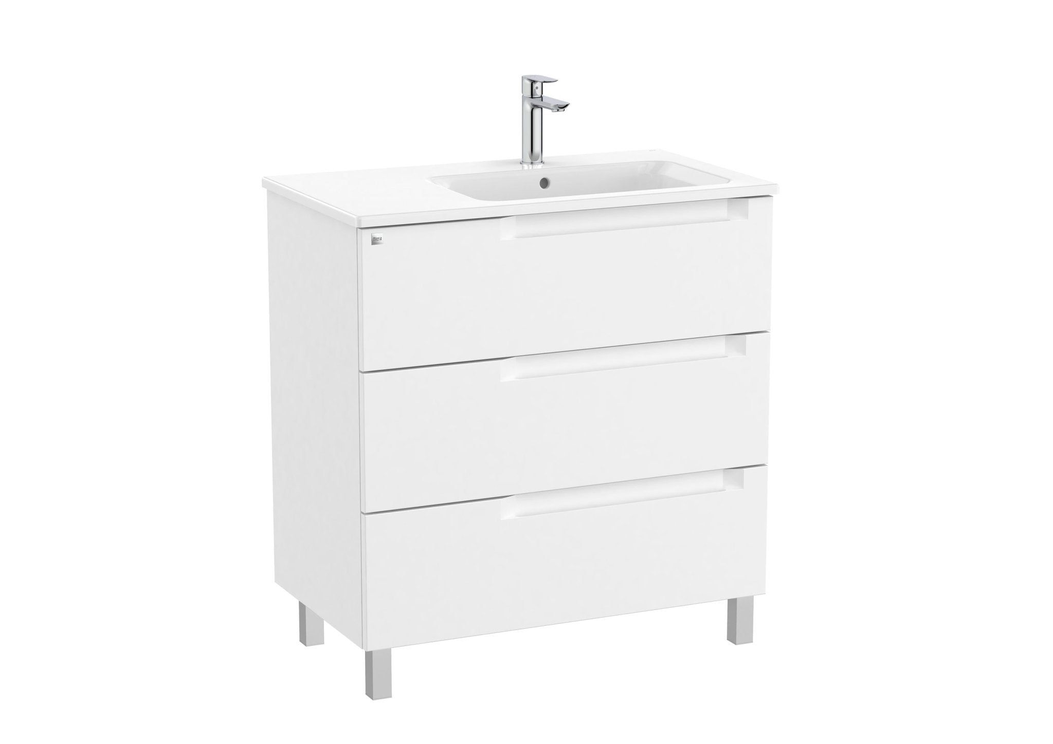 Roca - Mueble base Aleyda Unik de tres cajones y lavabo asimétrico con lavabo - BricoandPool