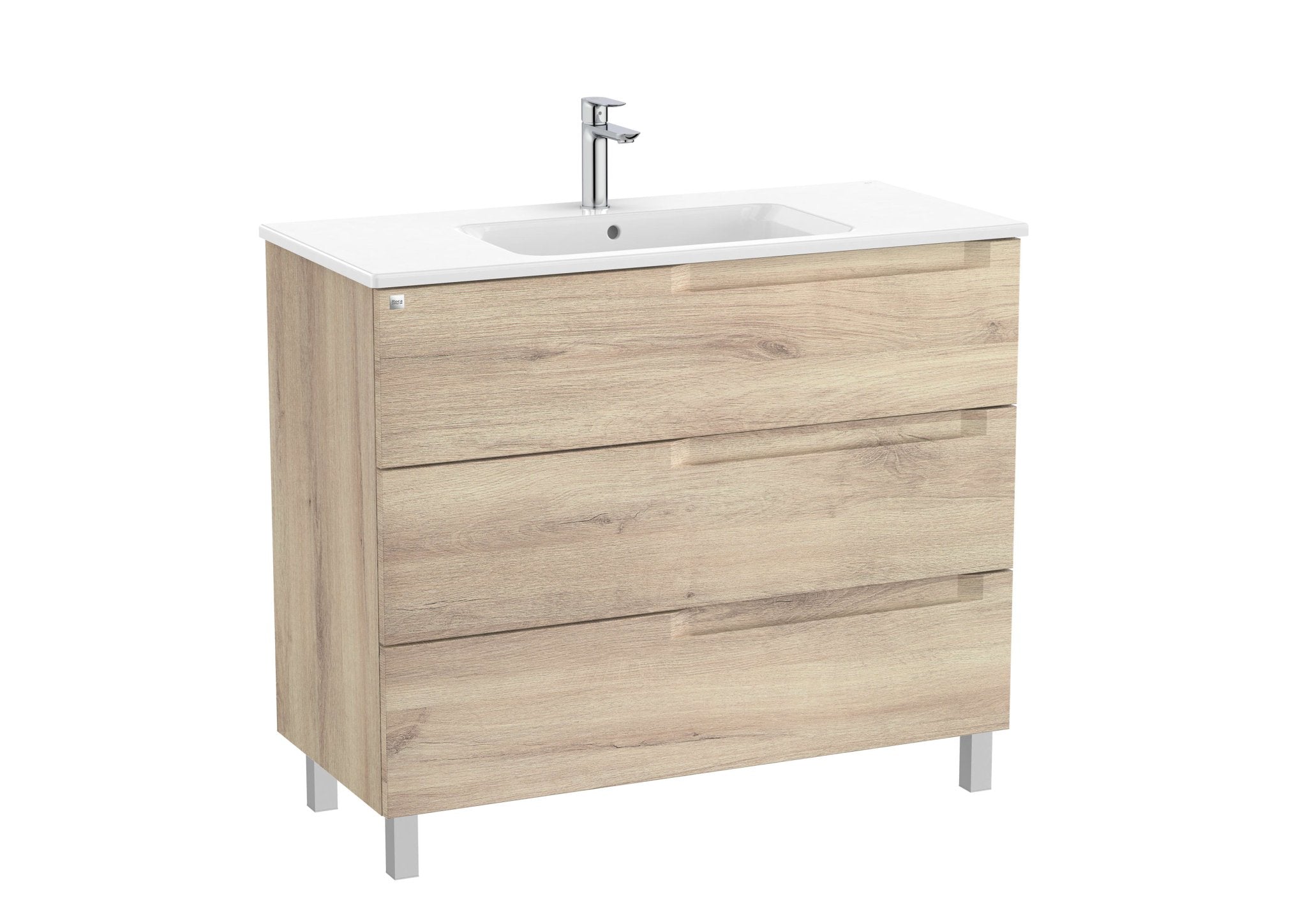 Roca - Mueble base Aleyda Unik de tres cajones y lavabo asimétrico con lavabo - BricoandPool