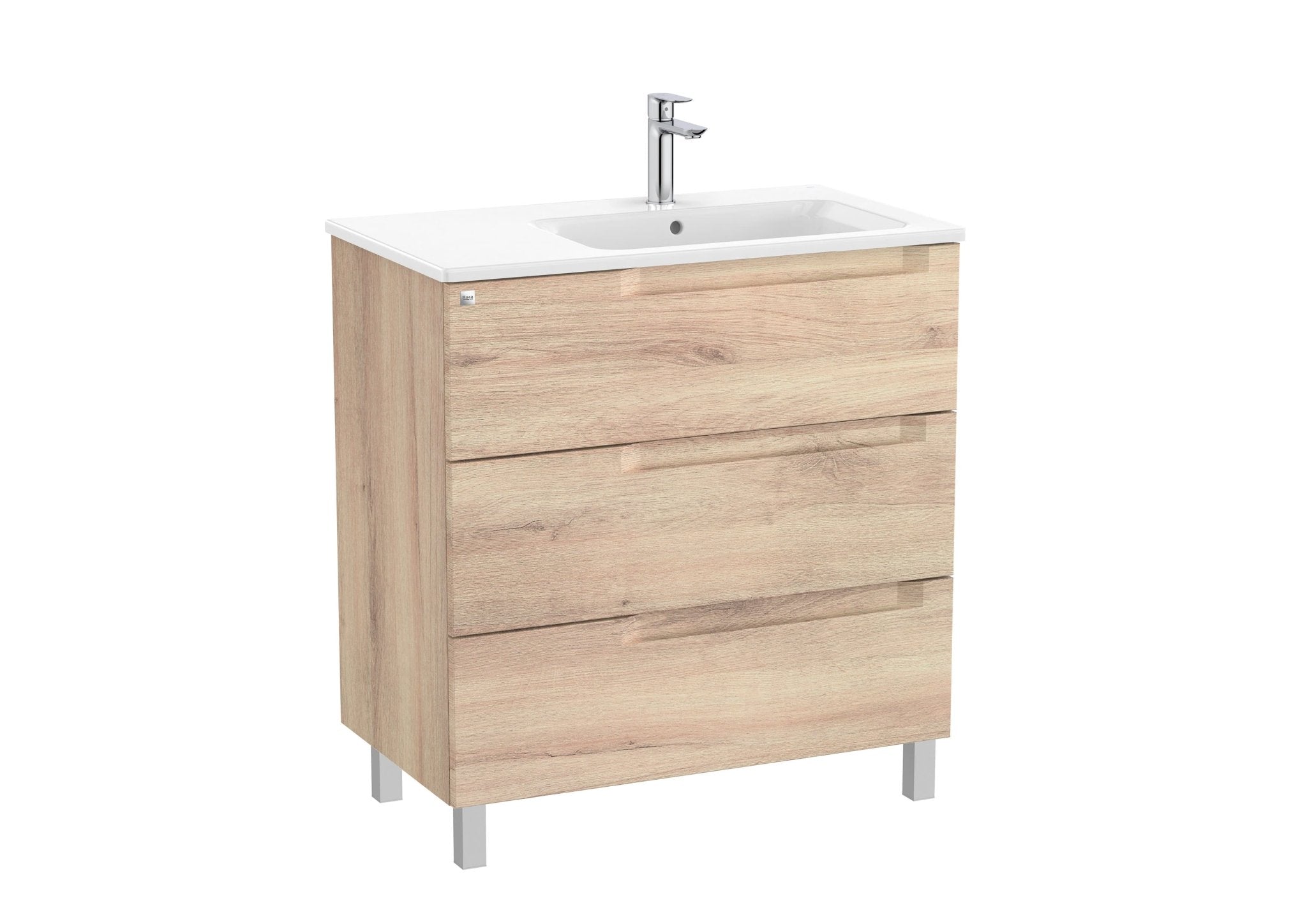 Roca - Mueble base Aleyda Unik de tres cajones y lavabo asimétrico con lavabo - BricoandPool