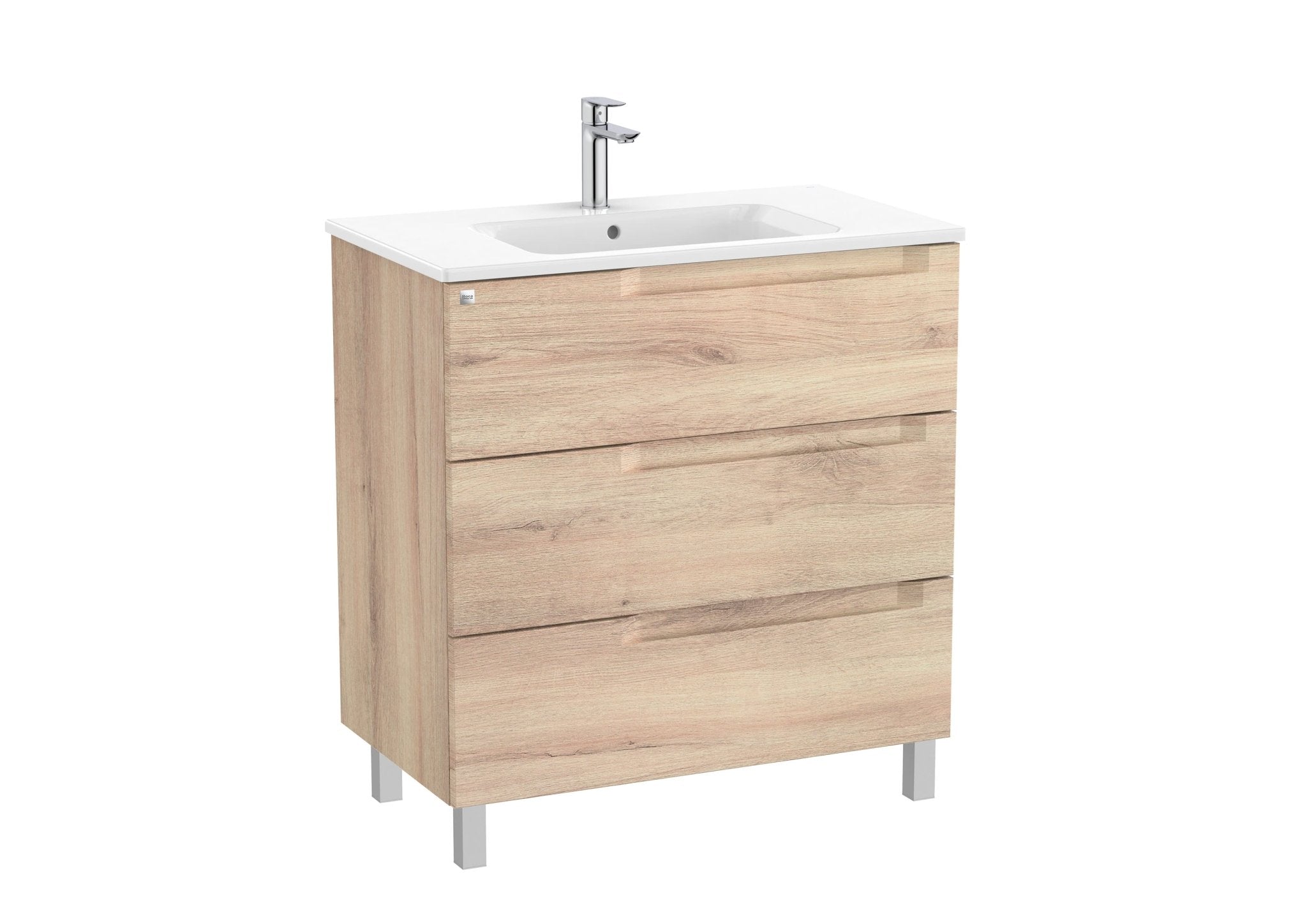 Roca - Mueble base Aleyda Unik de tres cajones y lavabo asimétrico con lavabo - BricoandPool