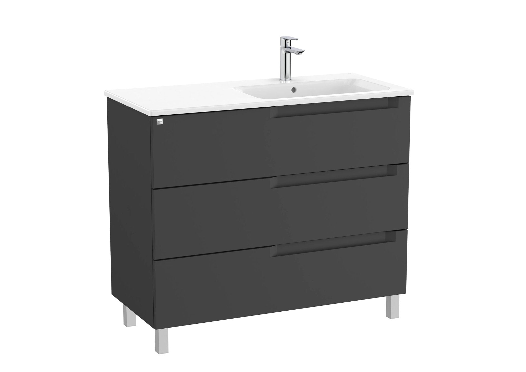 Roca - Mueble base Aleyda Unik de tres cajones y lavabo asimétrico con lavabo - BricoandPool