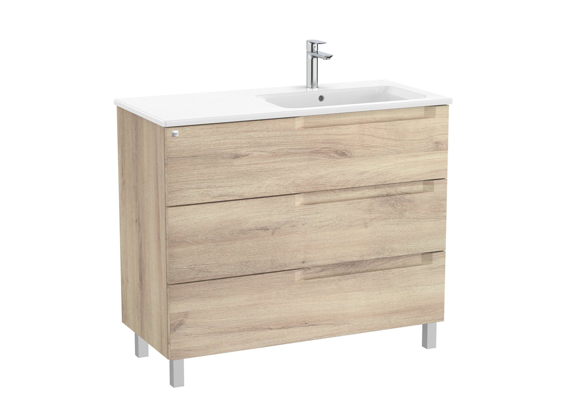 Roca - Mueble base Aleyda Unik de tres cajones y lavabo asimétrico con lavabo - BricoandPool