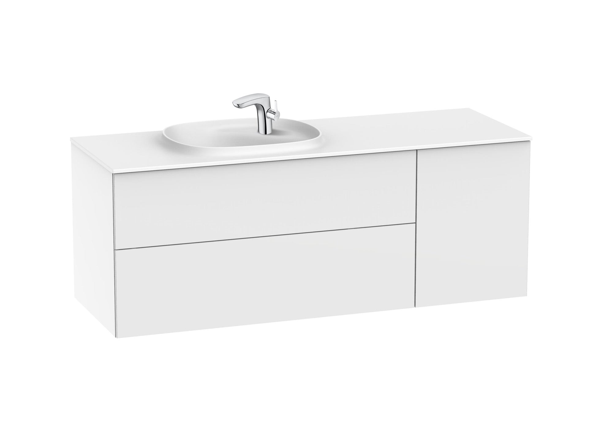 Roca - Mueble base Beyond Unik asimétrico de dos cajones, una puerta y lavabo de Surfex® - BricoandPool