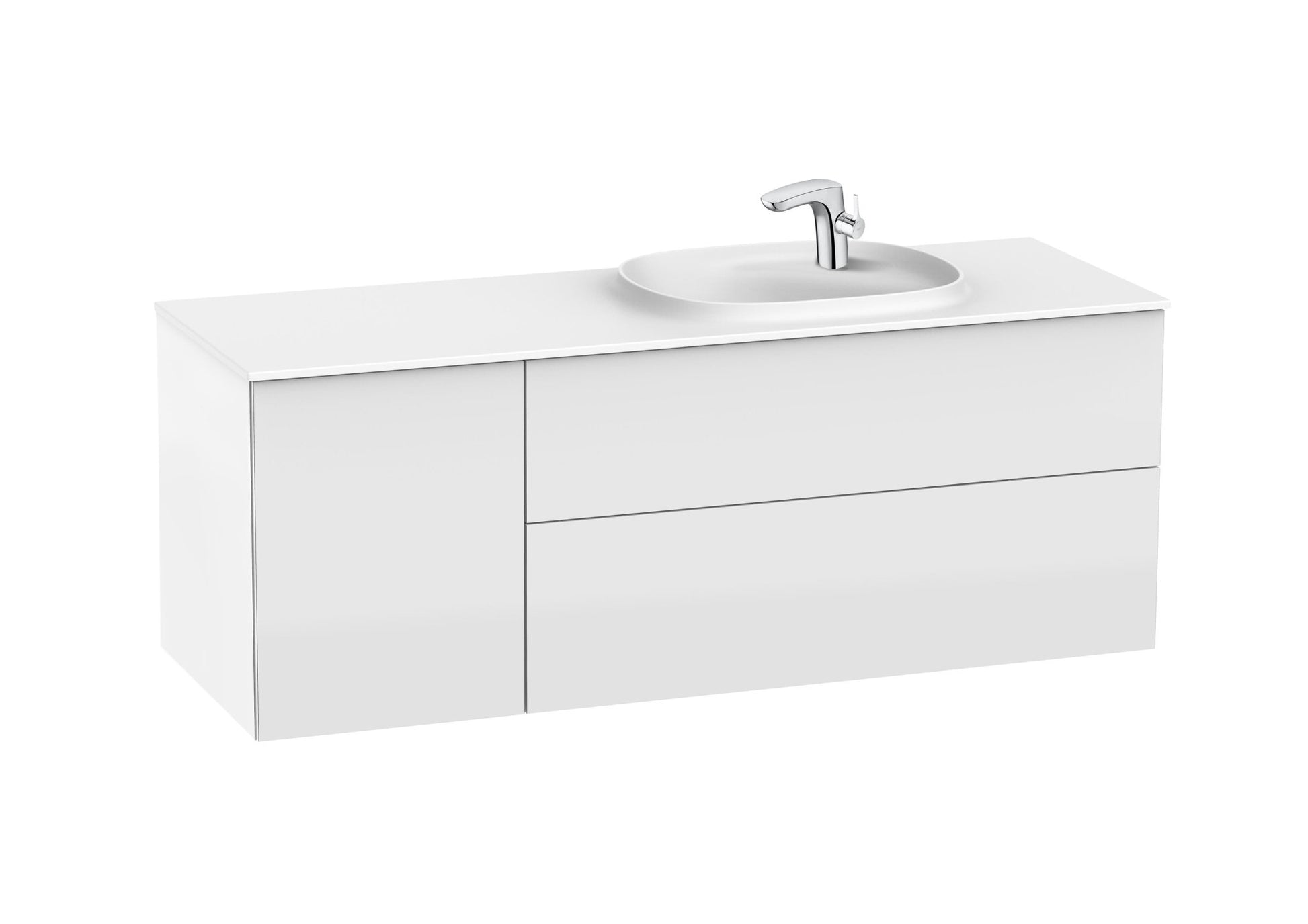 Roca - Mueble base Beyond Unik asimétrico de dos cajones, una puerta y lavabo de Surfex® - BricoandPool