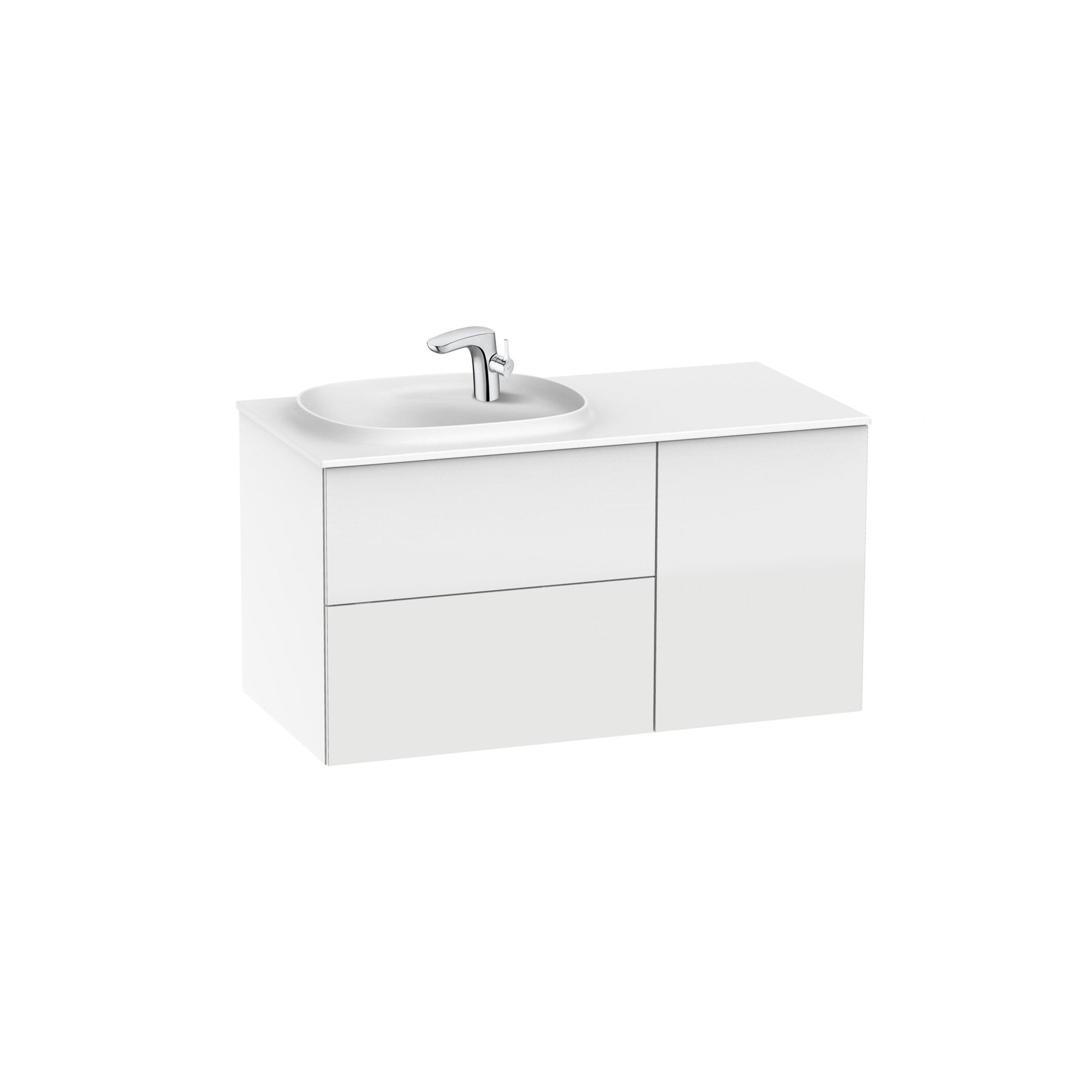 Roca - Mueble base Beyond Unik asimétrico de dos cajones, una puerta y lavabo de Surfex® - BricoandPool