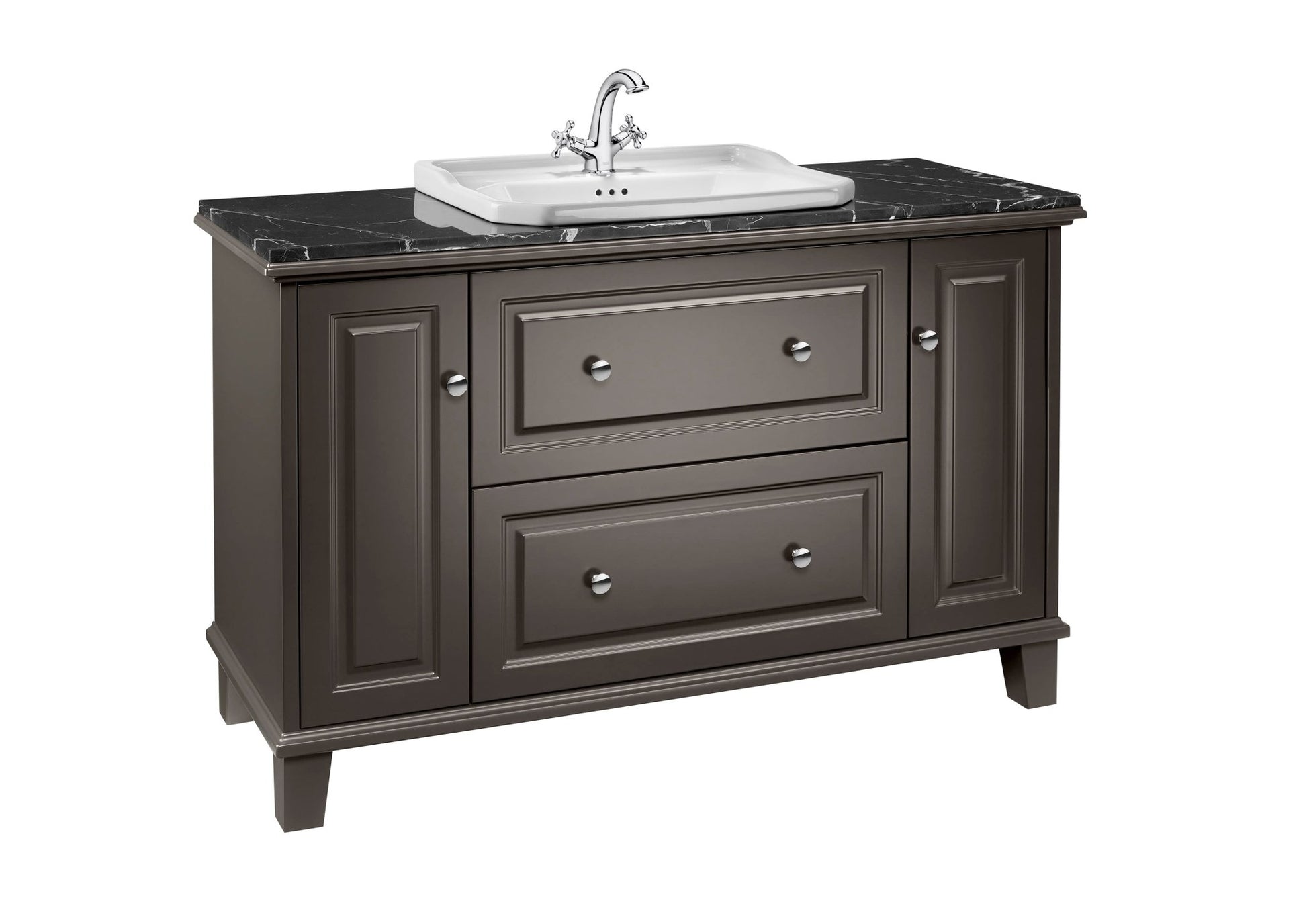 Roca - Mueble base Carmen de dos cajones y dos puertas para lavabo de encimera. Lavabo, encimera de mármol y grifería no incluidos. - BricoandPool