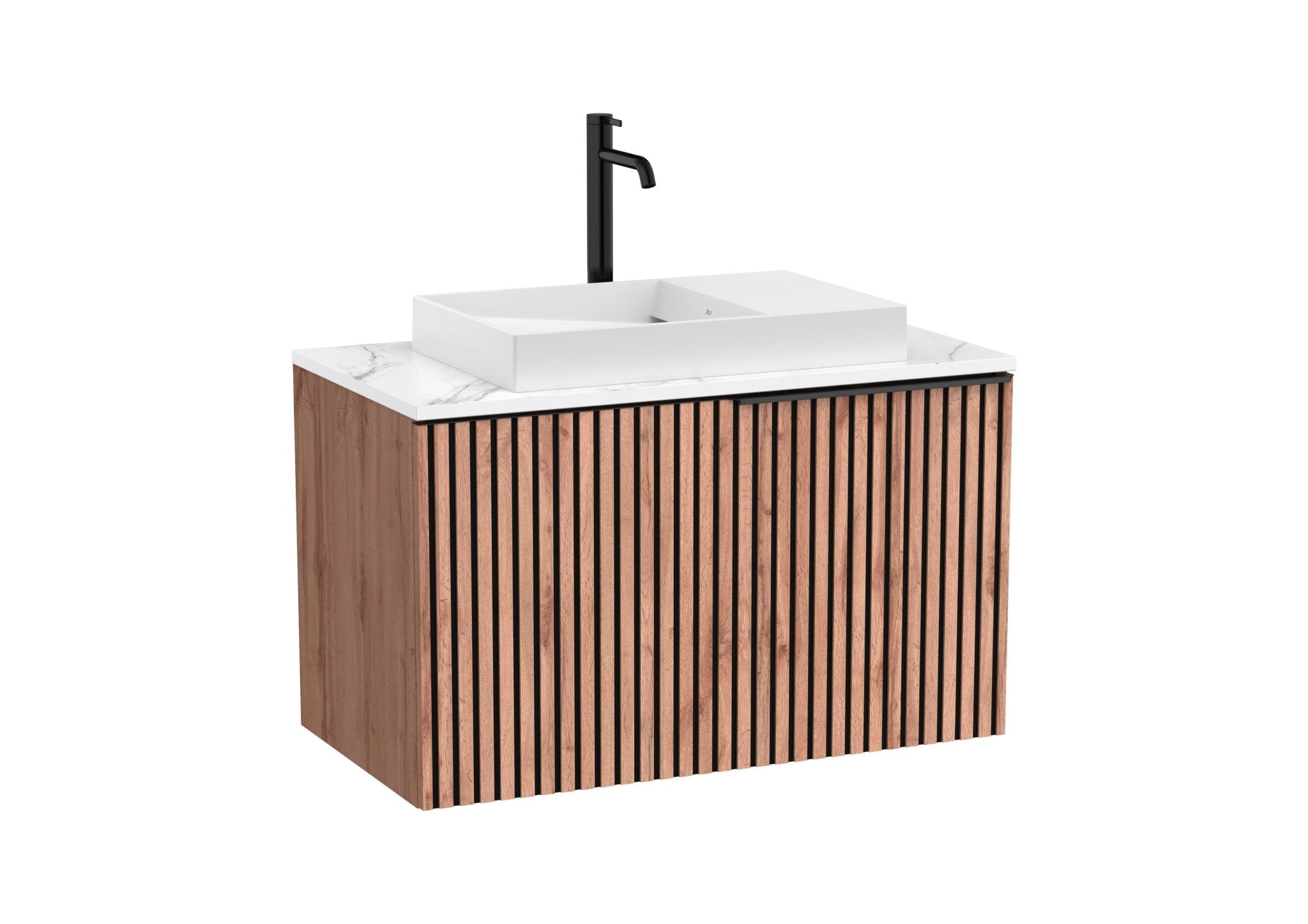 Roca - Mueble base Horizon Unik de un cajón, encimera marmoleada y lavabo de sobre encimera con orificio para grifería - BricoandPool