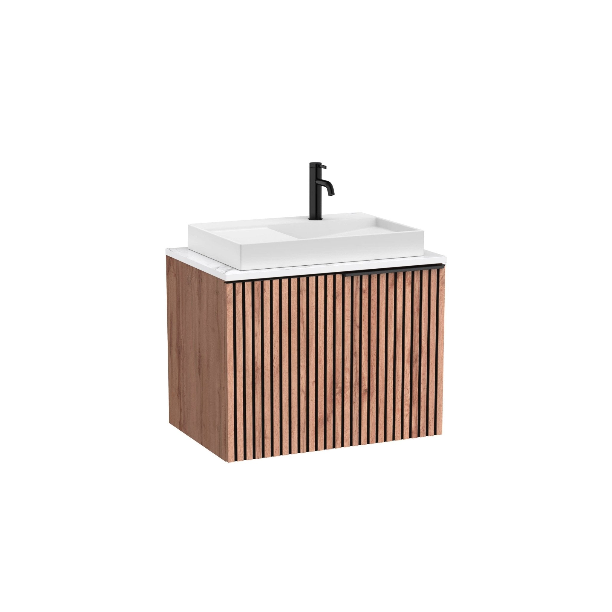 Roca - Mueble base Horizon Unik de un cajón, encimera marmoleada y lavabo de sobre encimera con orificio para grifería - BricoandPool