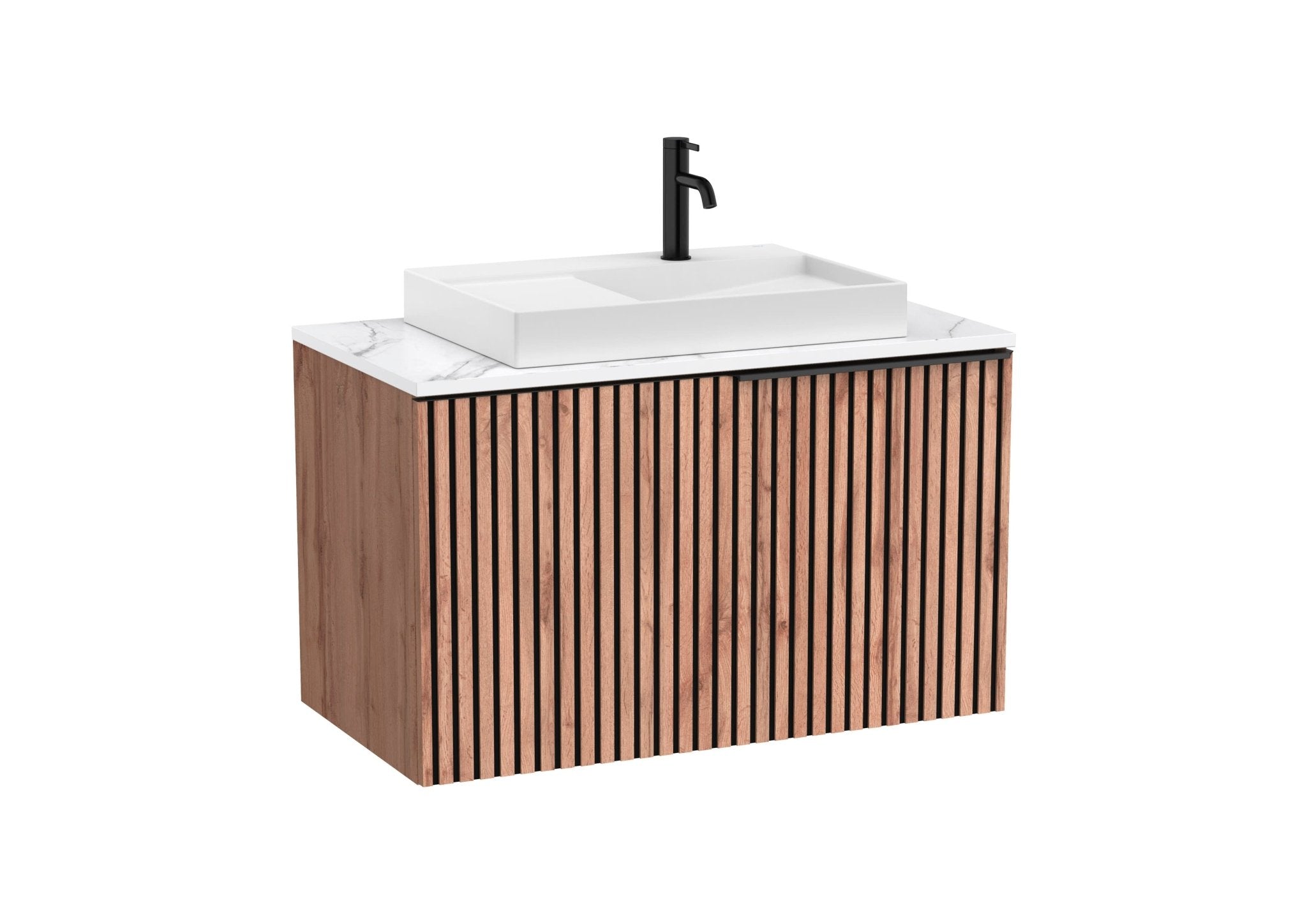 Roca - Mueble base Horizon Unik de un cajón, encimera marmoleada y lavabo de sobre encimera con orificio para grifería - BricoandPool