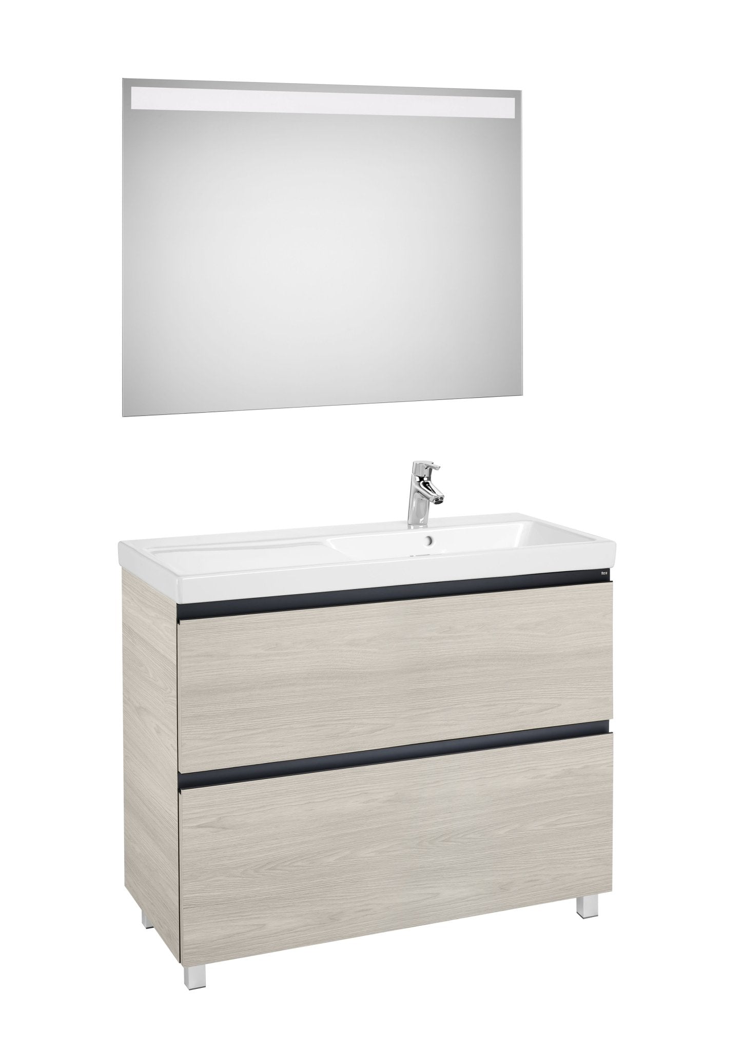 Roca - Mueble base Lander Pack a suelo de dos cajones, zócalo, lavabo y espejo LED - BricoandPool