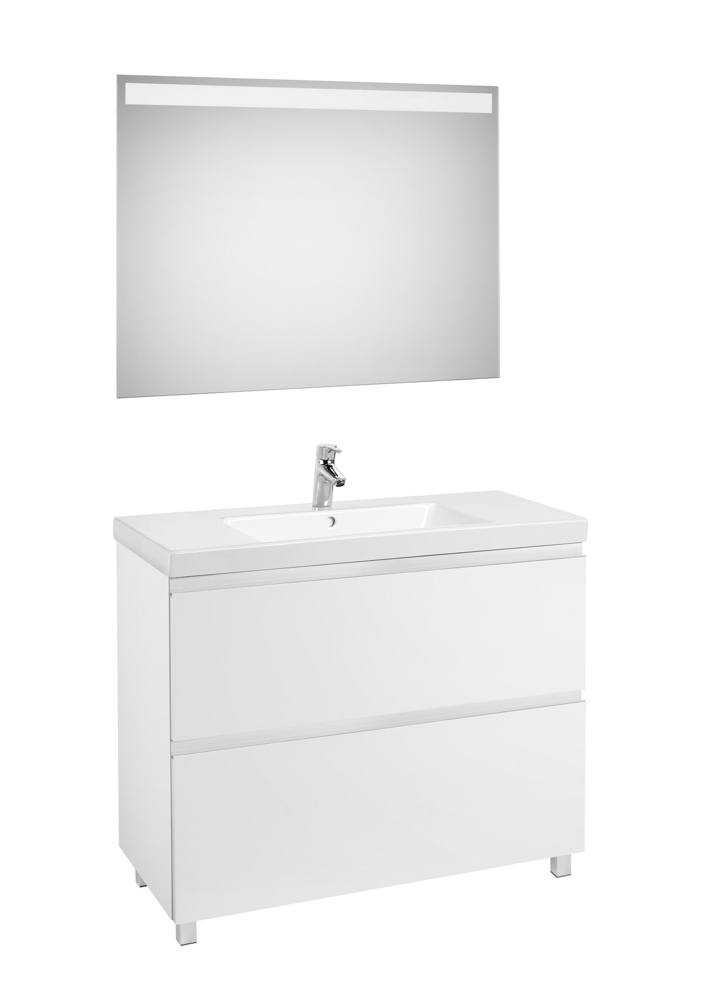 Roca - Mueble base Lander Pack a suelo de dos cajones, zócalo, lavabo y espejo LED - BricoandPool