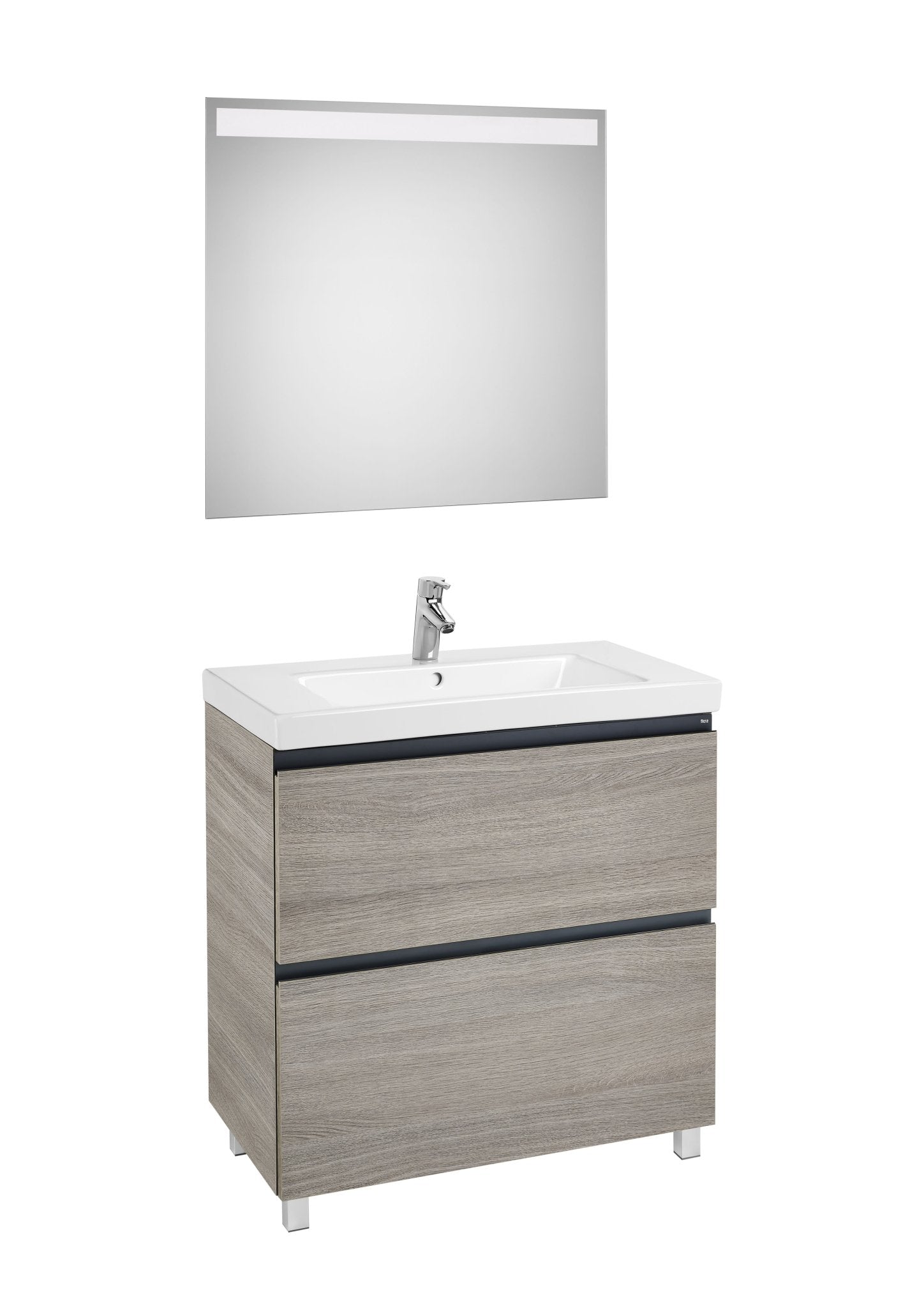 Roca - Mueble base Lander Pack a suelo de dos cajones, zócalo, lavabo y espejo LED - BricoandPool