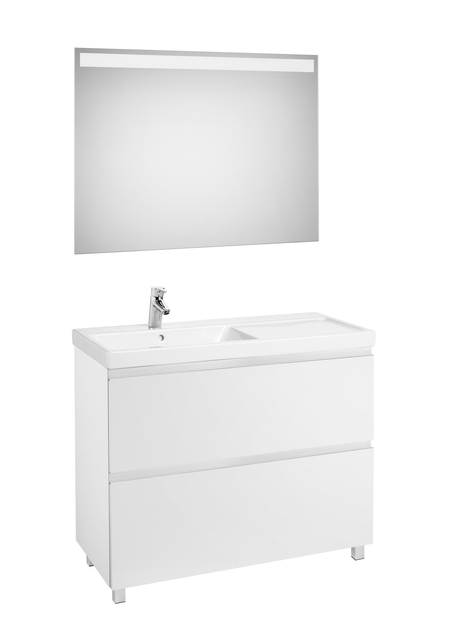 Roca - Mueble base Lander Pack a suelo de dos cajones, zócalo, lavabo y espejo LED - BricoandPool