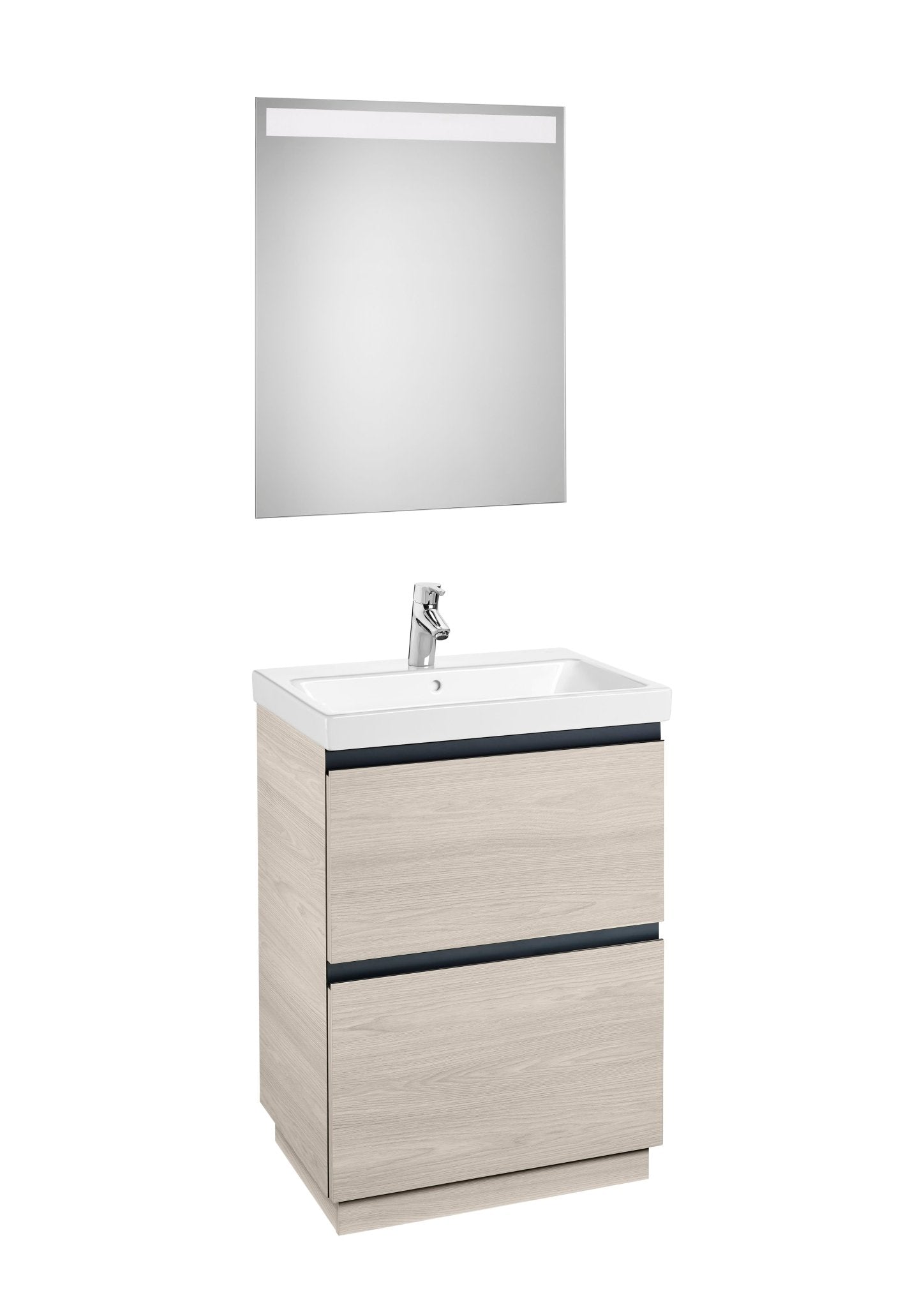 Roca - Mueble base Lander Pack a suelo de dos cajones, zócalo, lavabo y espejo LED - BricoandPool