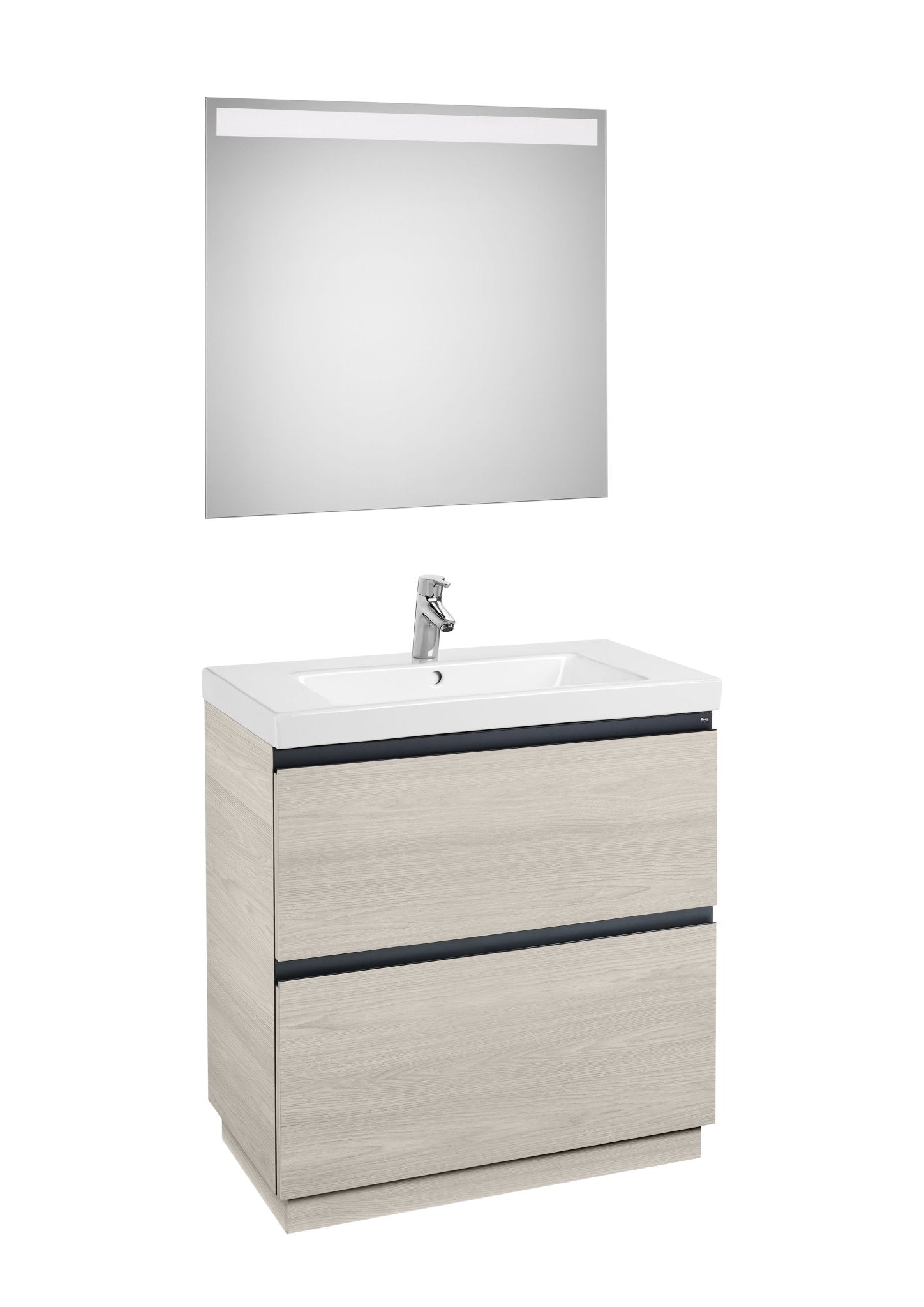 Roca - Mueble base Lander Pack a suelo de dos cajones, zócalo, lavabo y espejo LED - BricoandPool