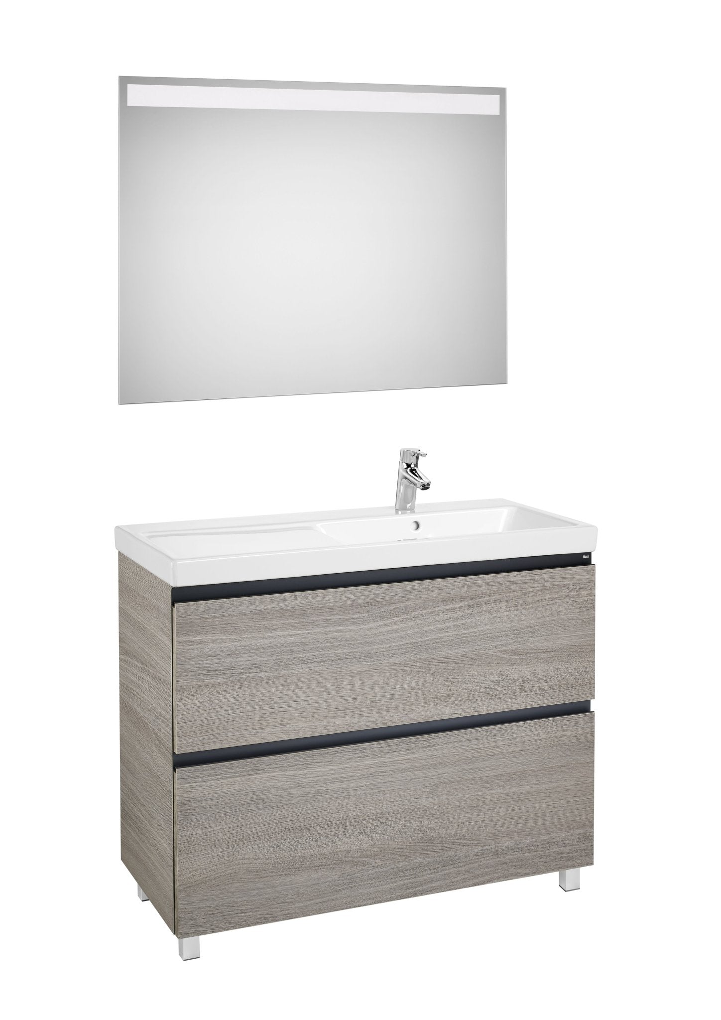 Roca - Mueble base Lander Pack a suelo de dos cajones, zócalo, lavabo y espejo LED - BricoandPool