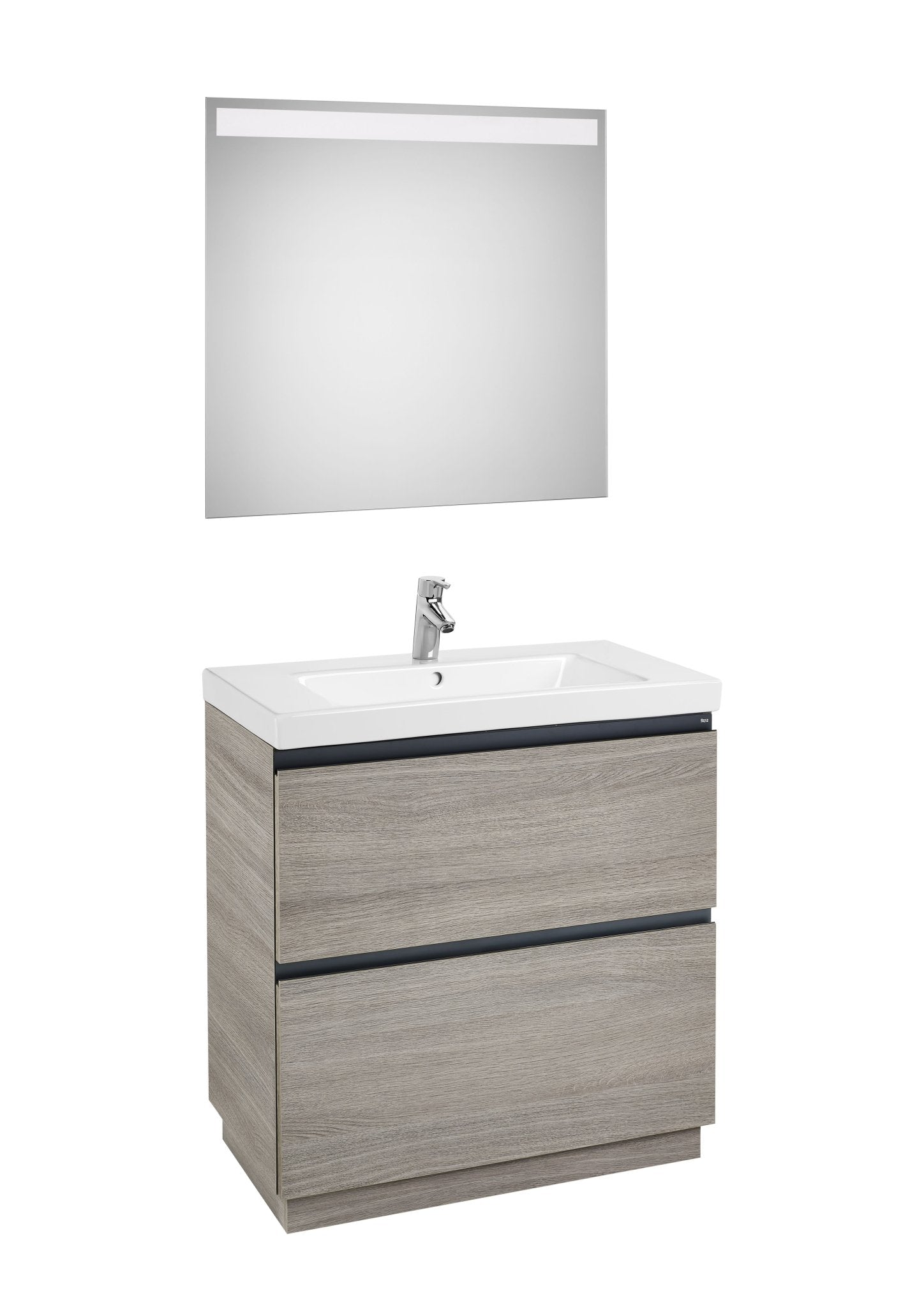 Roca - Mueble base Lander Pack a suelo de dos cajones, zócalo, lavabo y espejo LED - BricoandPool