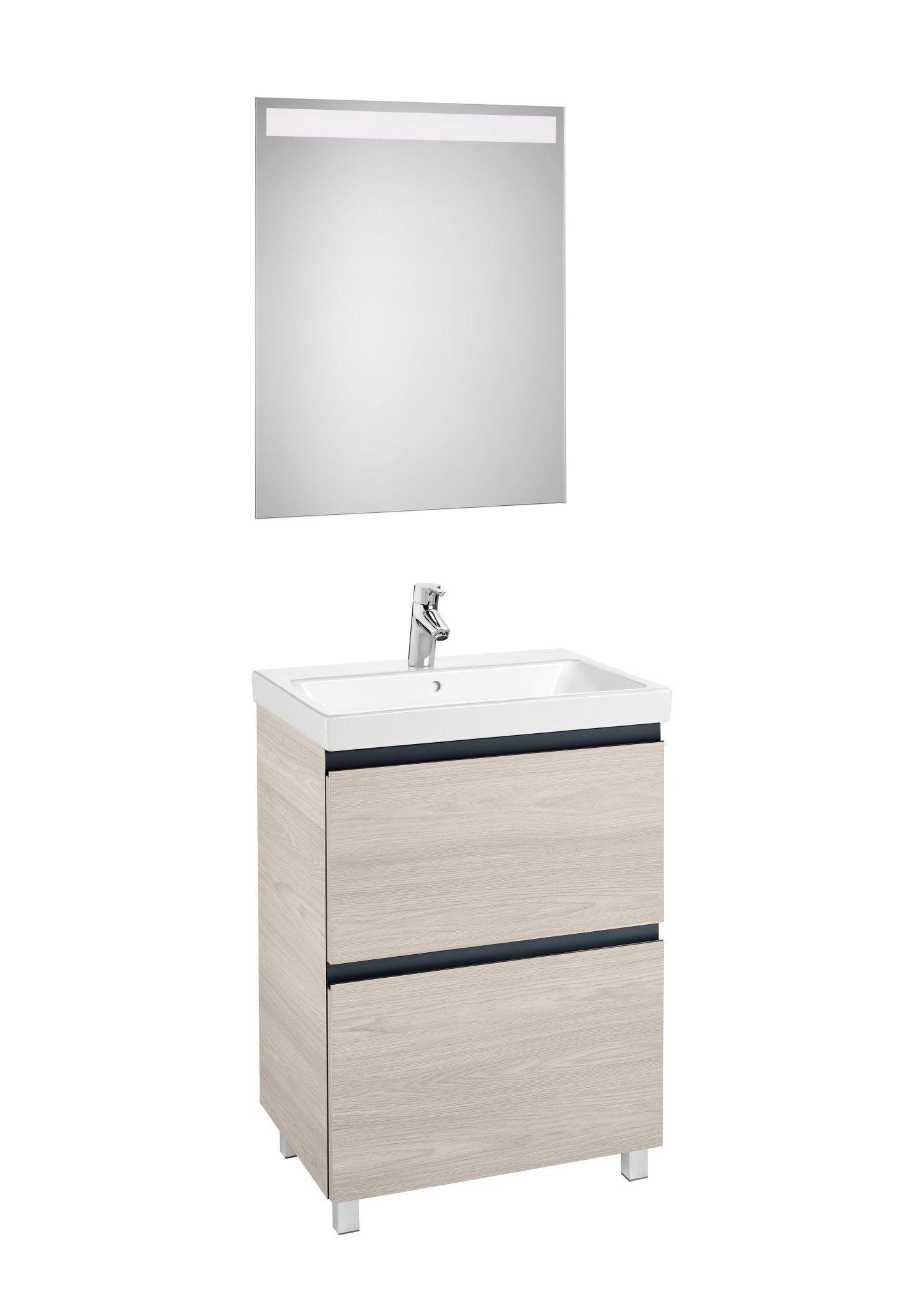 Roca - Mueble base Lander Pack a suelo de dos cajones, zócalo, lavabo y espejo LED - BricoandPool