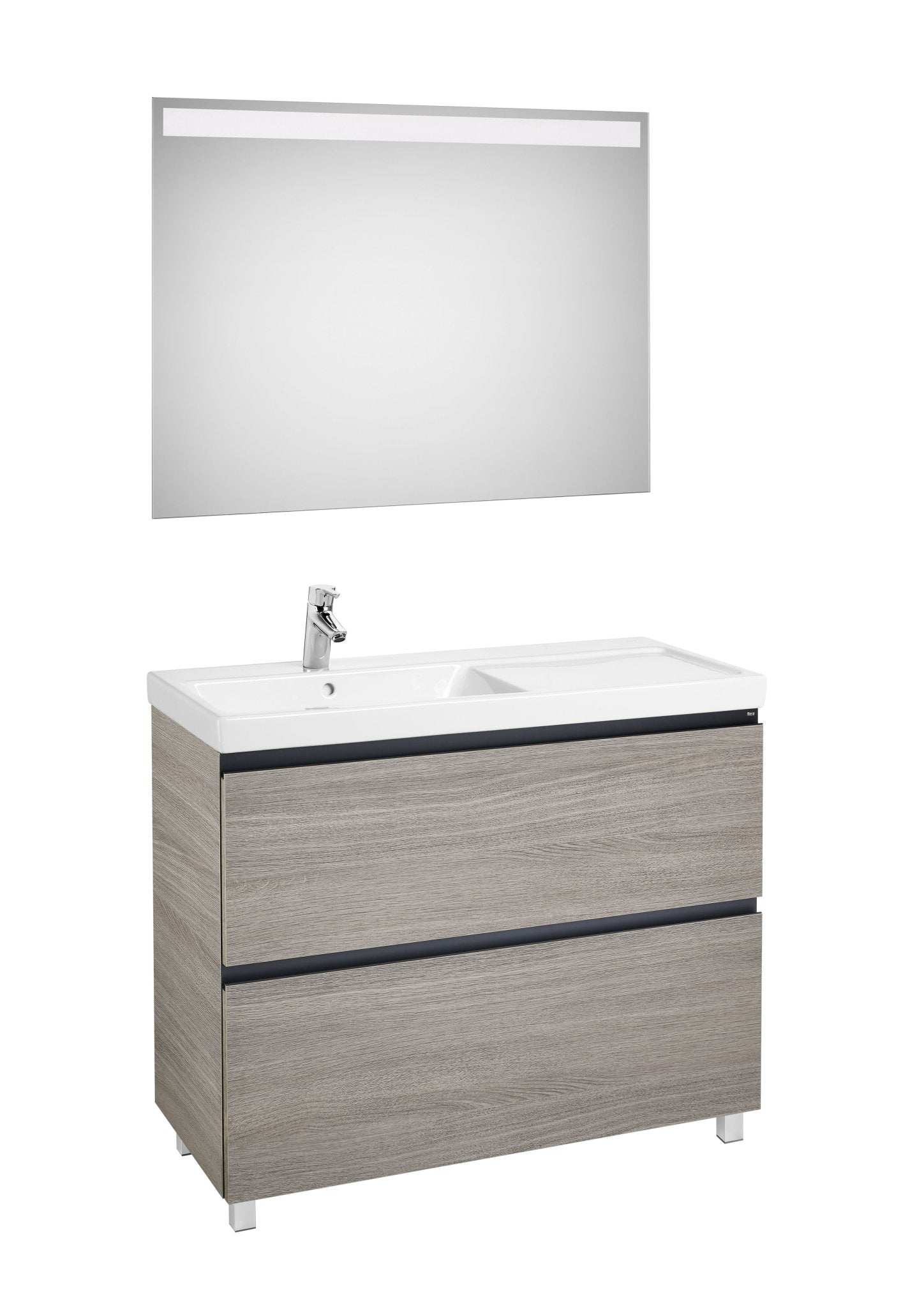 Roca - Mueble base Lander Pack a suelo de dos cajones, zócalo, lavabo y espejo LED - BricoandPool