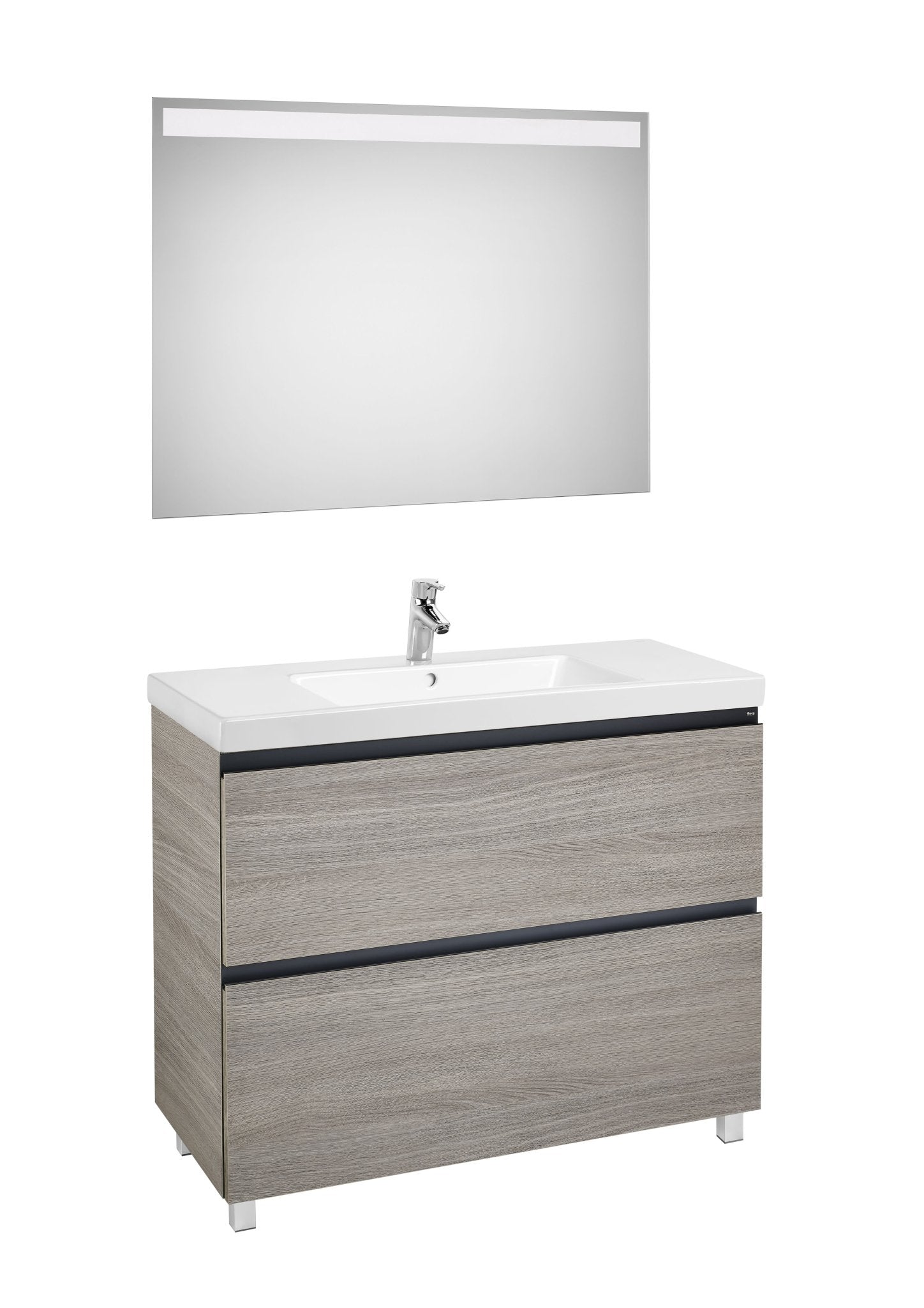 Roca - Mueble base Lander Pack a suelo de dos cajones, zócalo, lavabo y espejo LED - BricoandPool