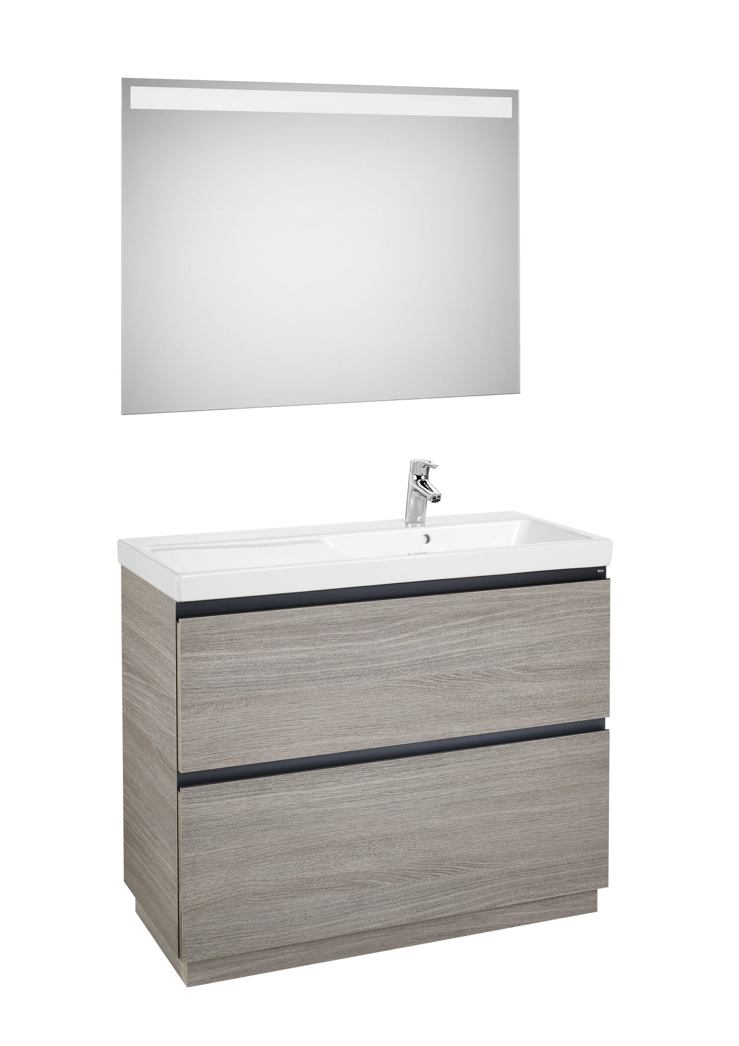 Roca - Mueble base Lander Pack a suelo de dos cajones, zócalo, lavabo y espejo LED - BricoandPool